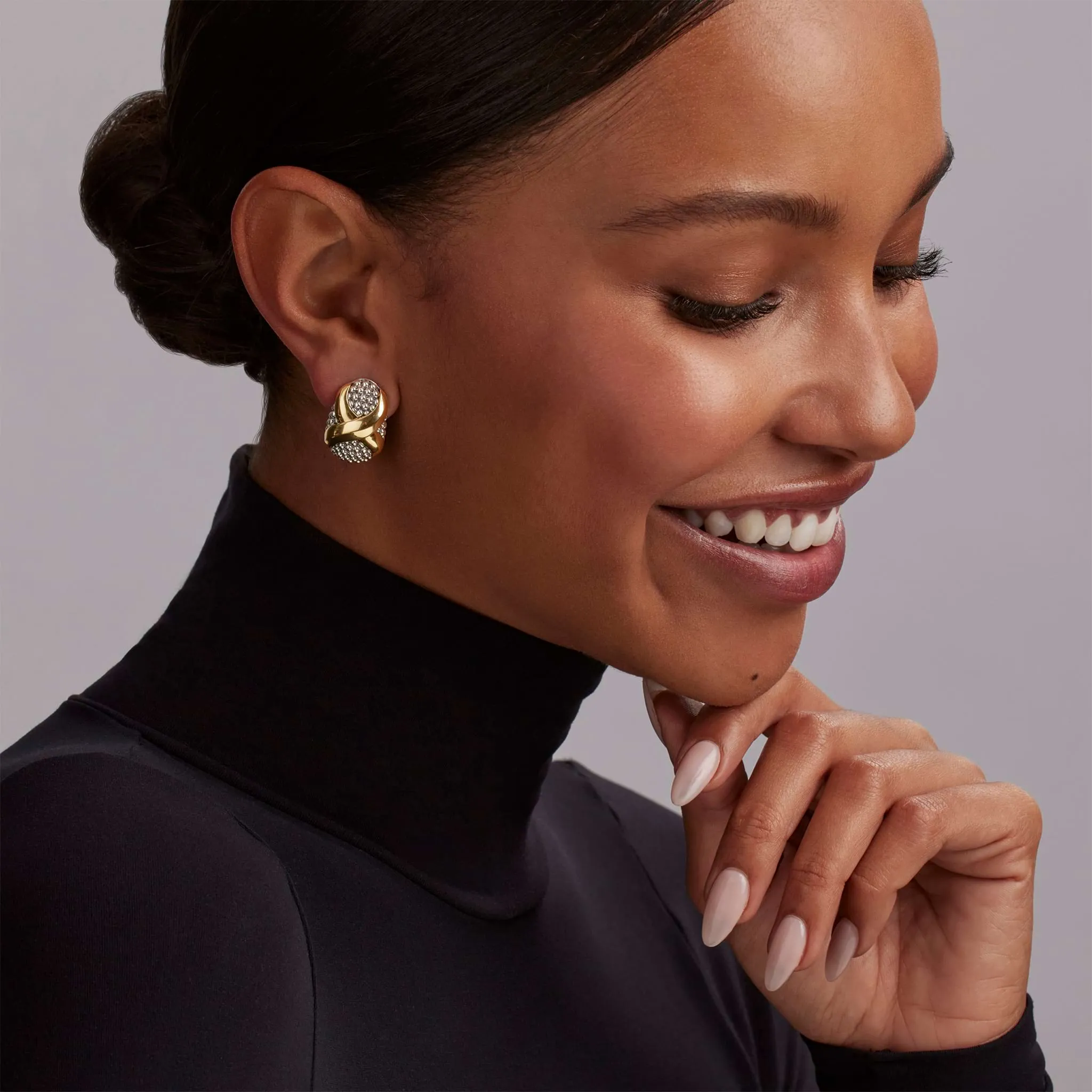 Embrace Two-Tone X Omega Clip Earrings sold by LAGOS product image thumbnail 2