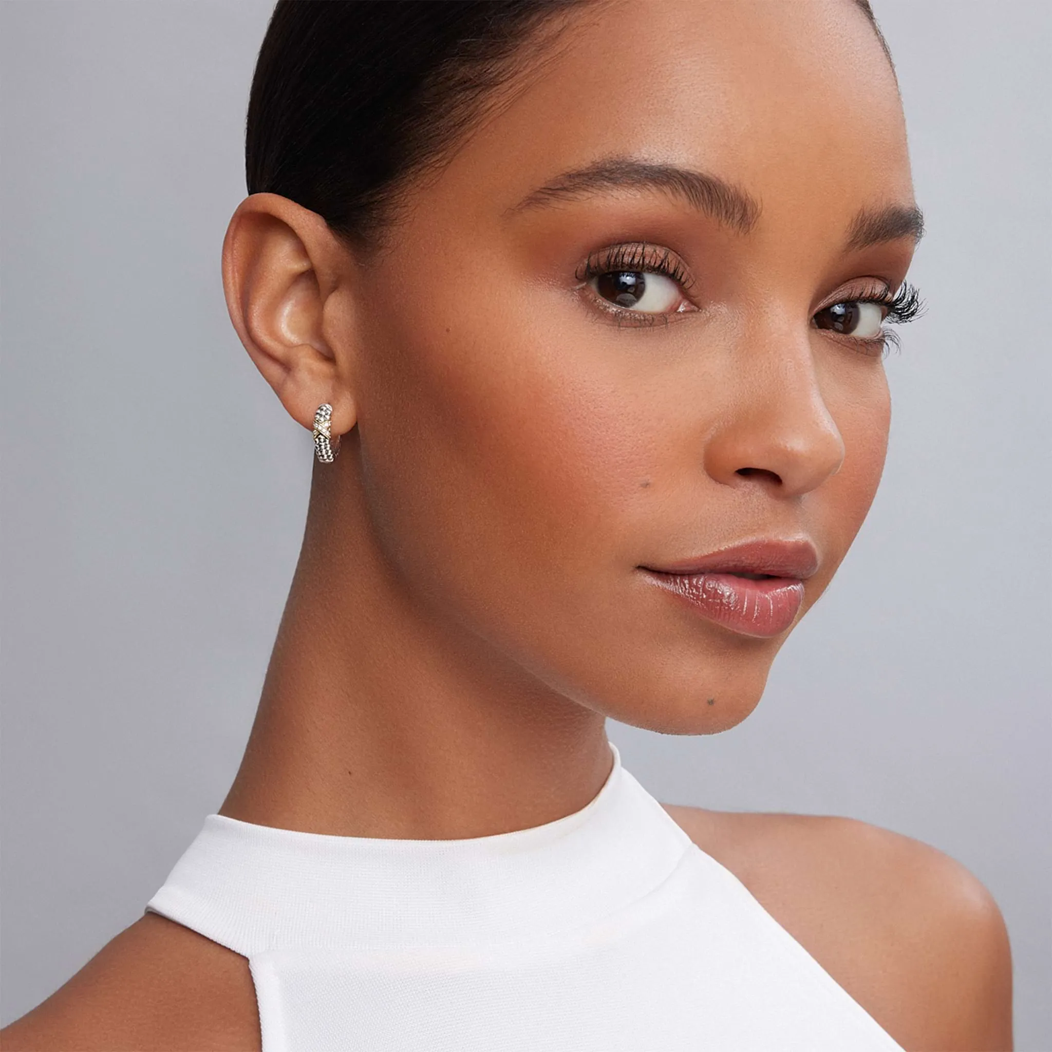 Embrace Two-Tone Diamond Huggie Earrings sold by LAGOS product image thumbnail 2