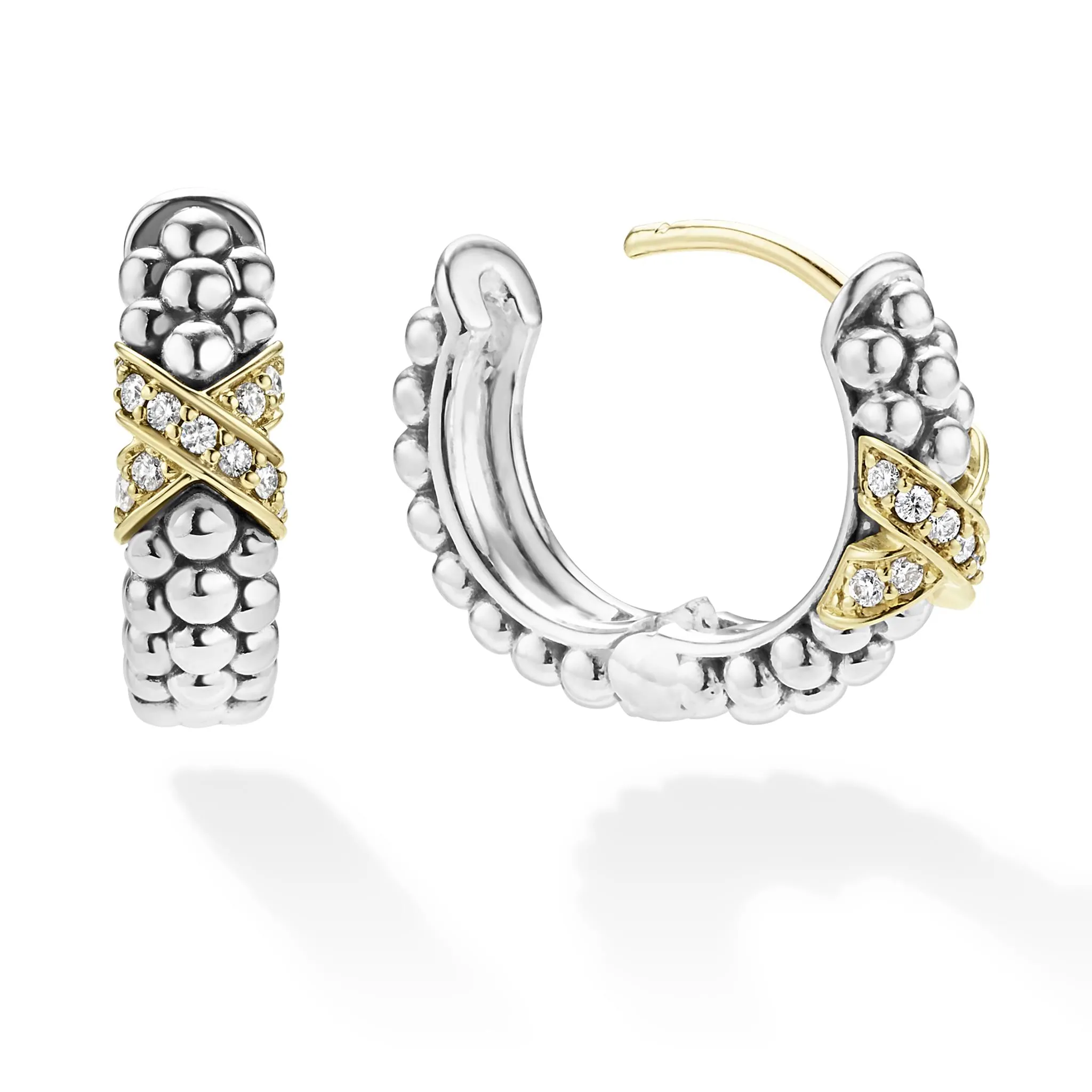 Embrace Two-Tone Diamond Huggie Earrings sold by LAGOS product image thumbnail 3