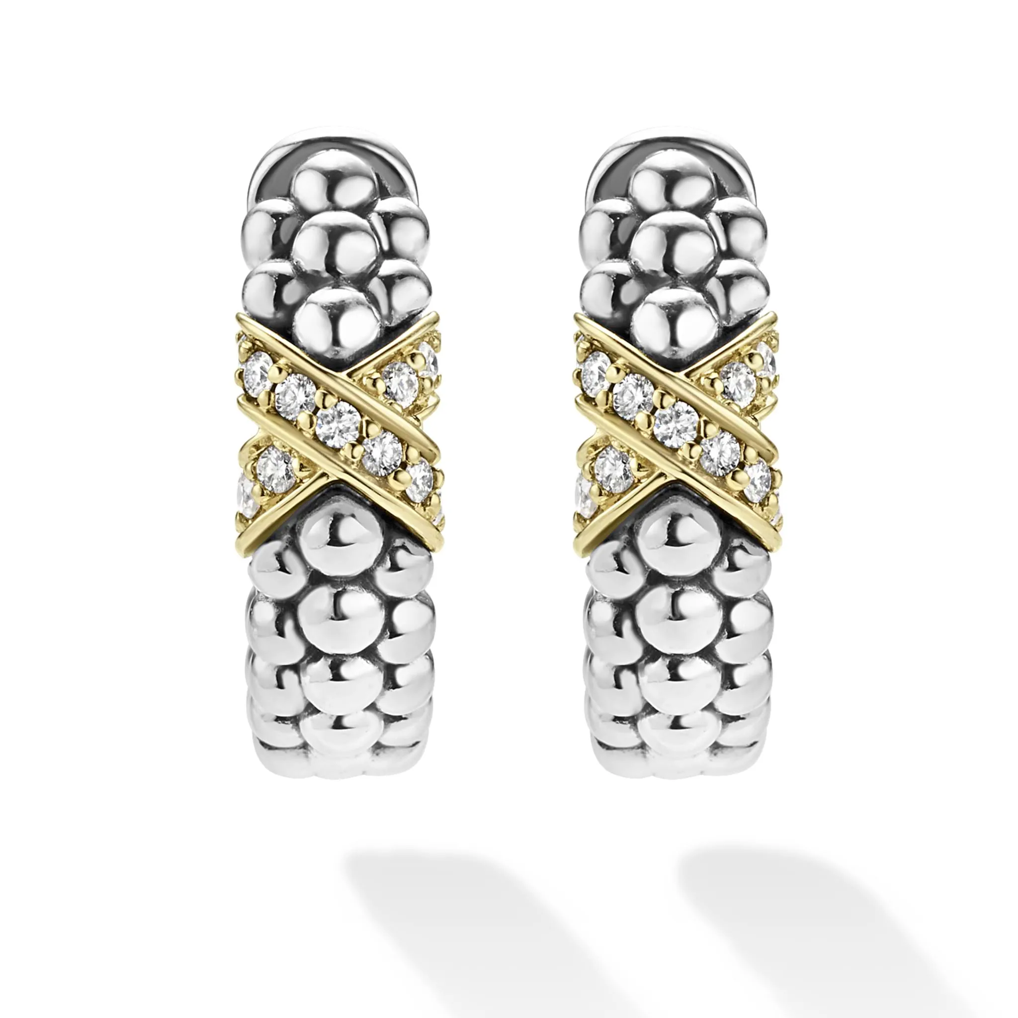 Embrace Two-Tone Diamond Huggie Earrings sold by LAGOS product image thumbnail 4