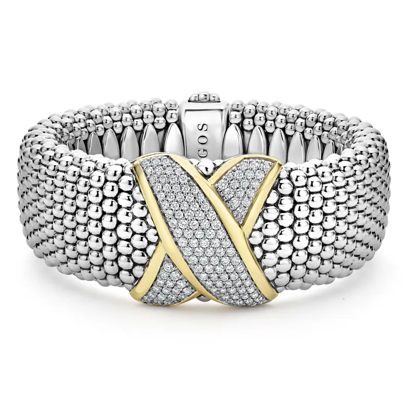 Embrace Two-Tone X Diamond Caviar Bracelet | 23mm sold by LAGOS
