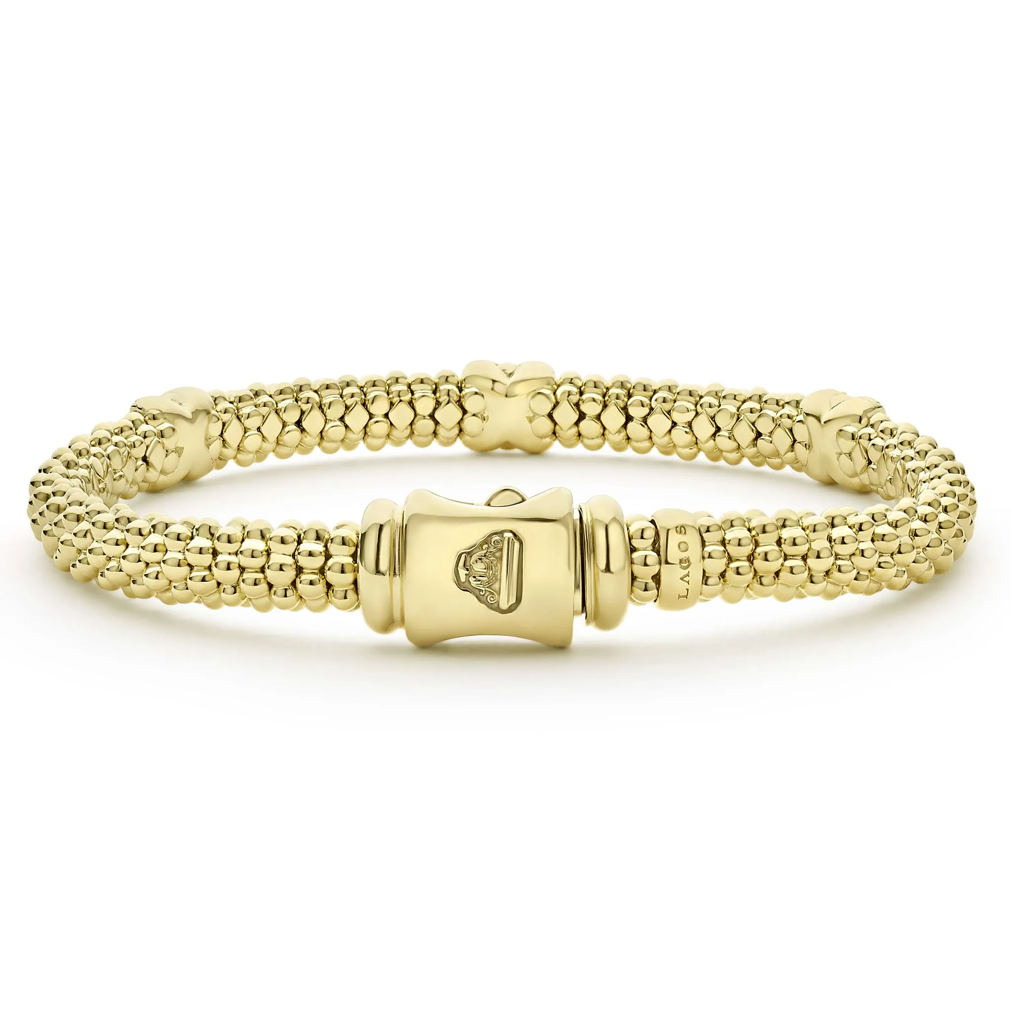 Embrace 18K Gold Three Station X Diamond Caviar Bracelet | 6mm sold by LAGOS product image thumbnail 5