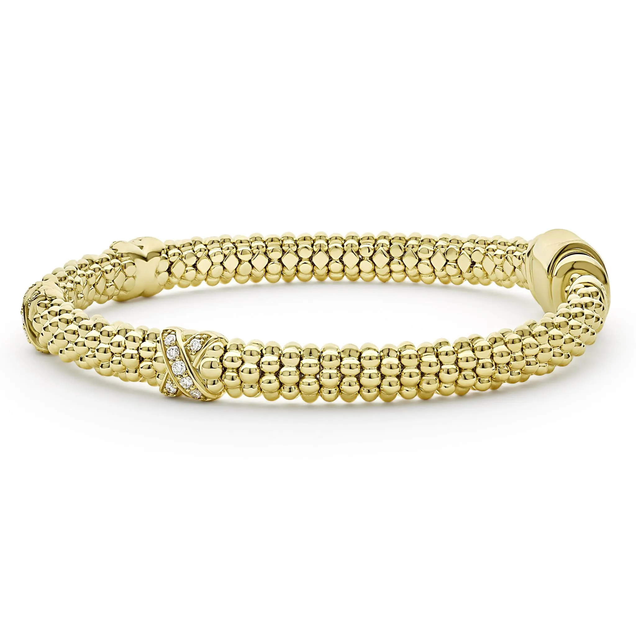 Embrace 18K Gold Three Station X Diamond Caviar Bracelet | 6mm sold by LAGOS product image thumbnail 3