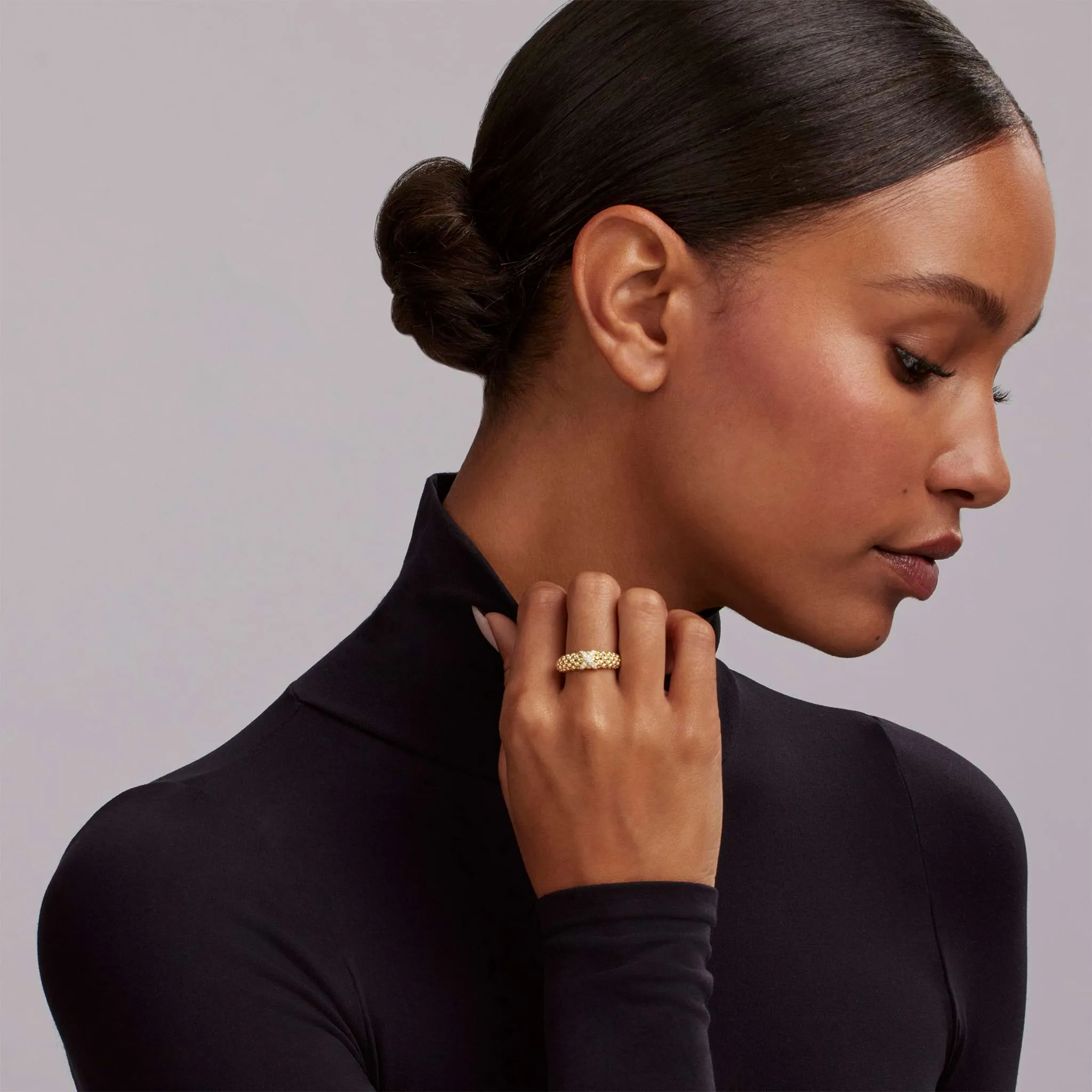 Embrace 18K Gold X Caviar Diamond Ring sold by LAGOS product image thumbnail 2