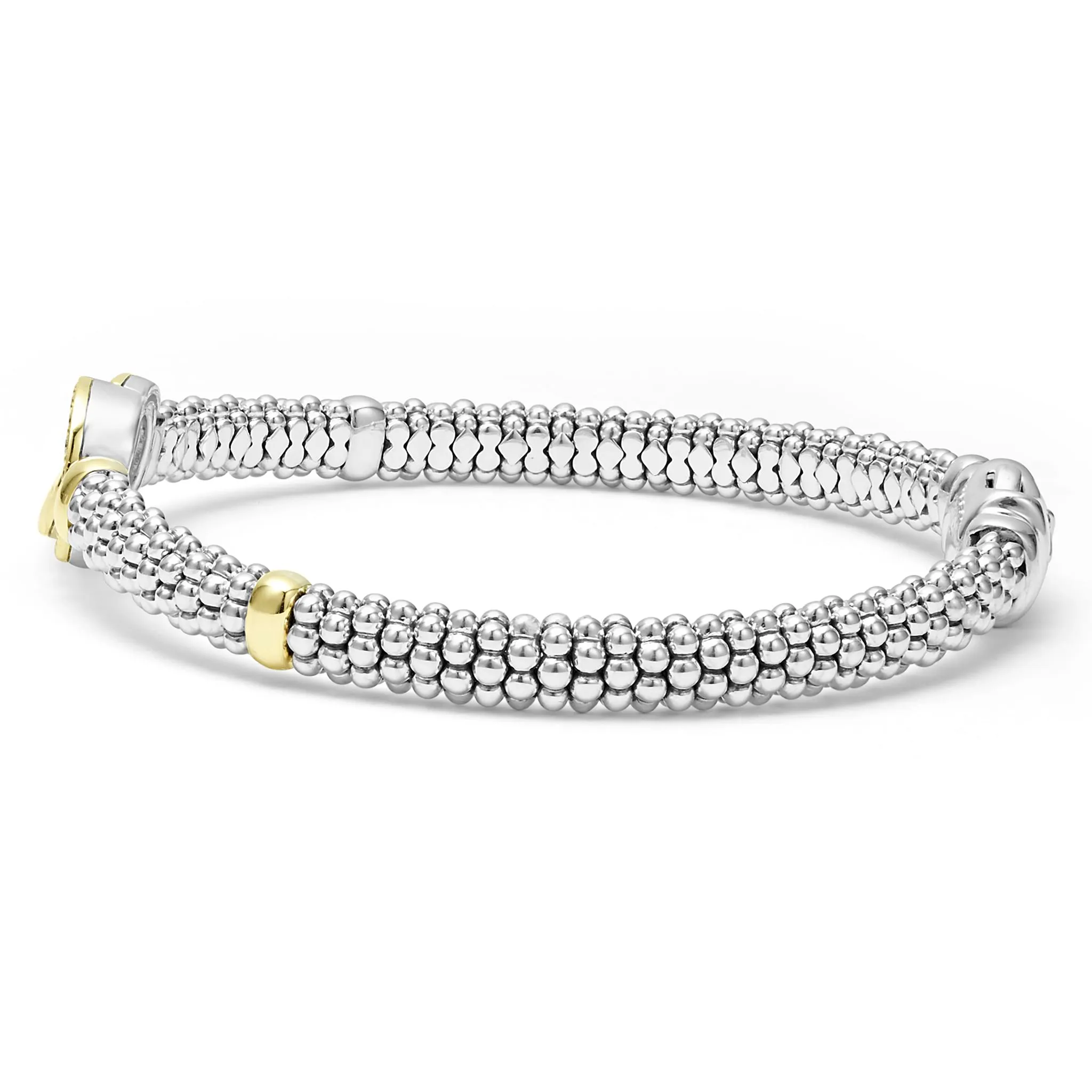 Signature Caviar Two-Tone Interlocking Diamond Caviar Bracelet | 6mm sold by LAGOS product image thumbnail 4