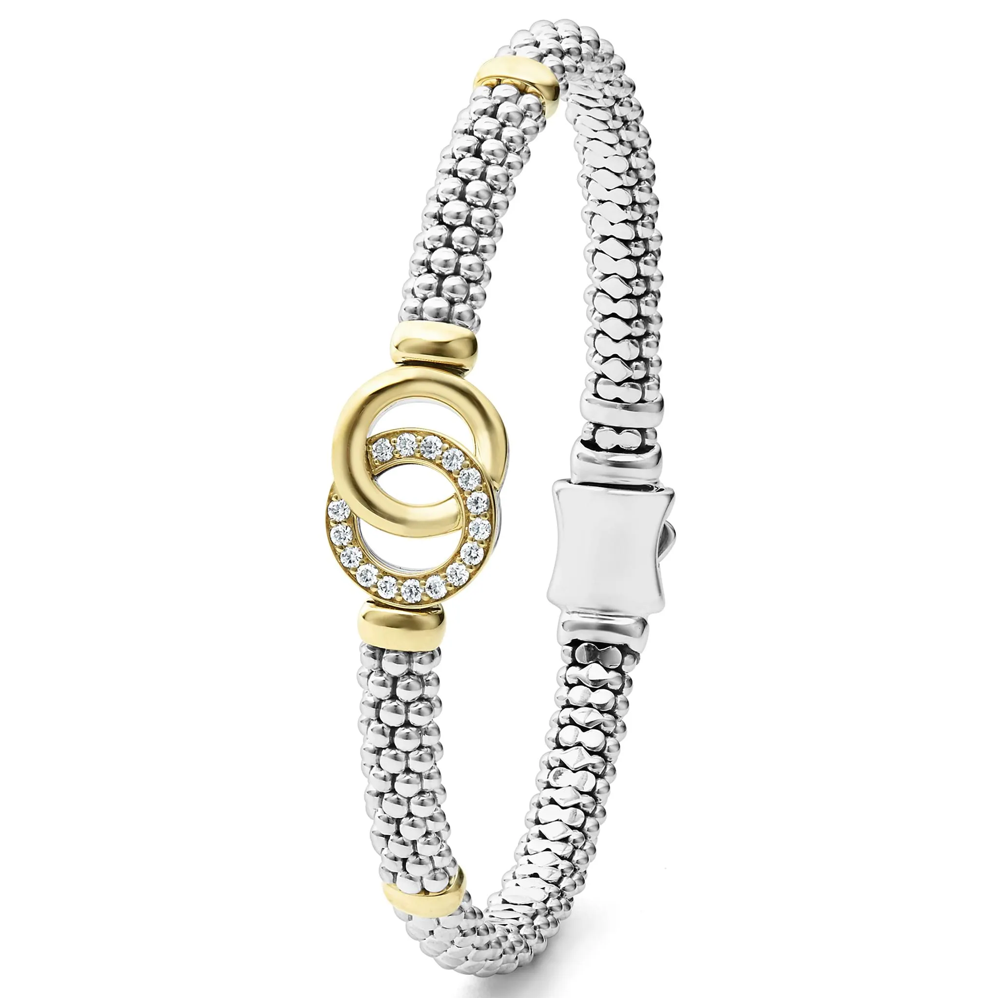 Signature Caviar Two-Tone Interlocking Diamond Caviar Bracelet | 6mm sold by LAGOS product image thumbnail 3