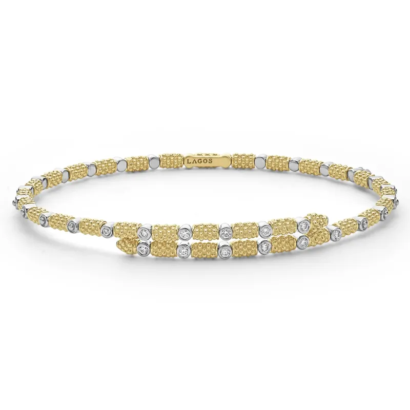 Signature Caviar 18K Gold and Diamond Superfine Cuff Bracelet sold by LAGOS