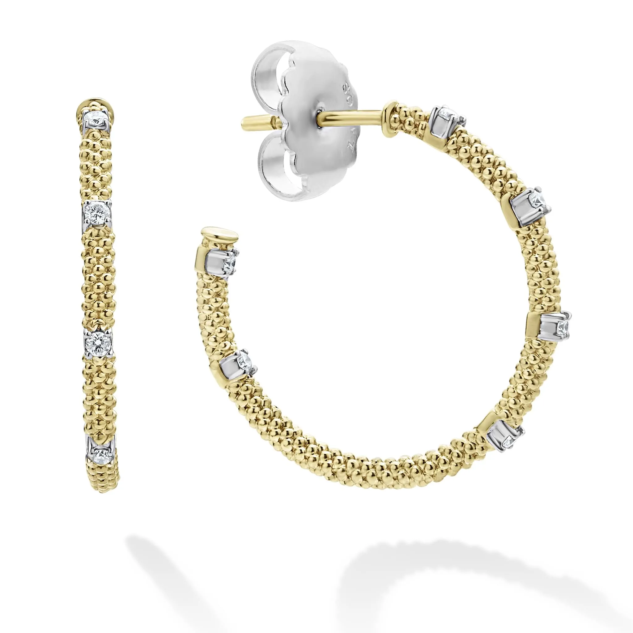 Signature Caviar 18K Gold Superfine Diamond Hoop Earrings sold by LAGOS