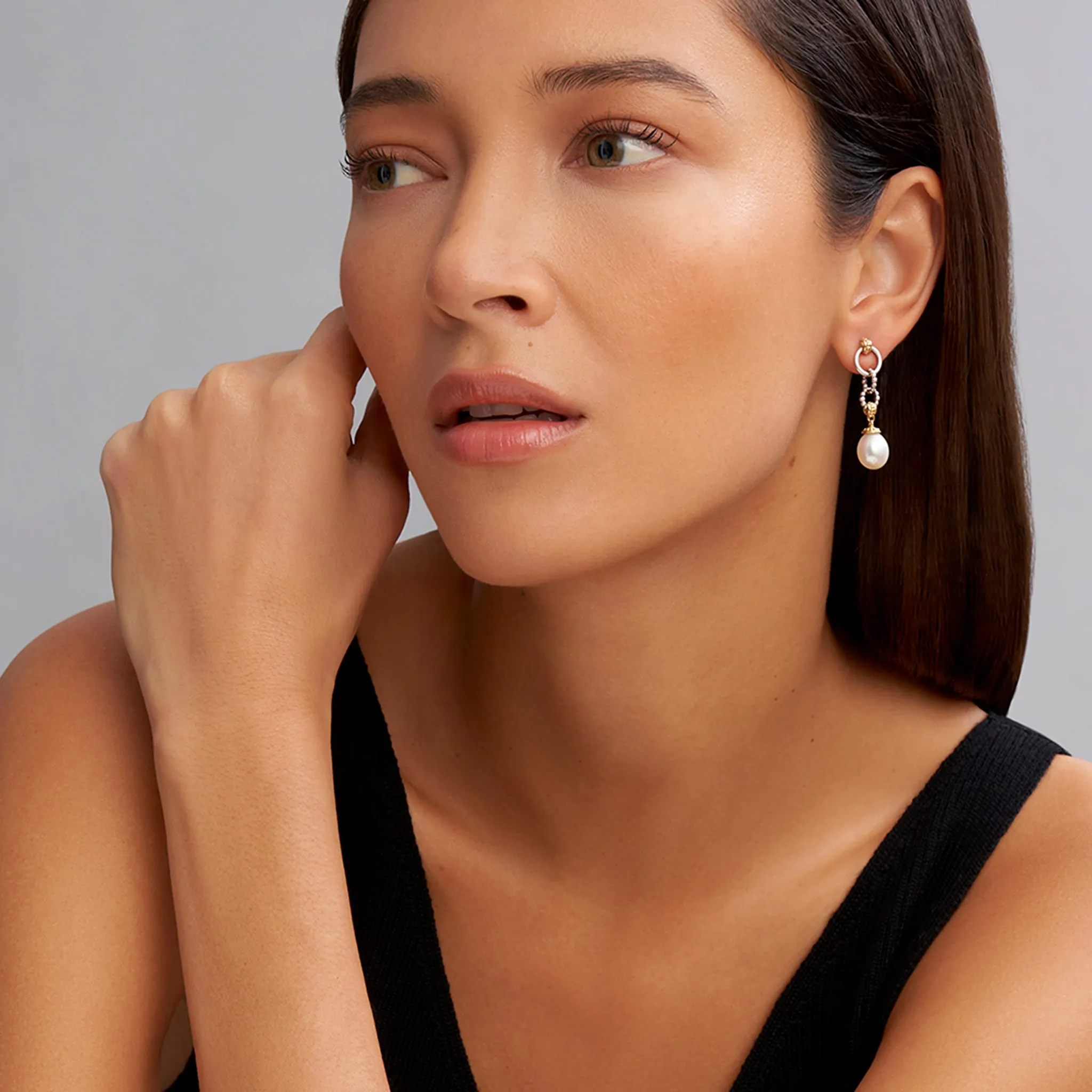 Luna Two-Tone Pearl Circle Drop Earrings sold by LAGOS product image thumbnail 2