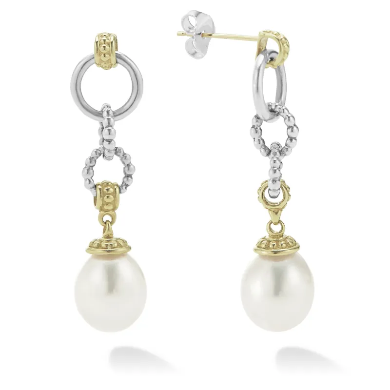 Luna Two-Tone Pearl Circle Drop Earrings sold by LAGOS