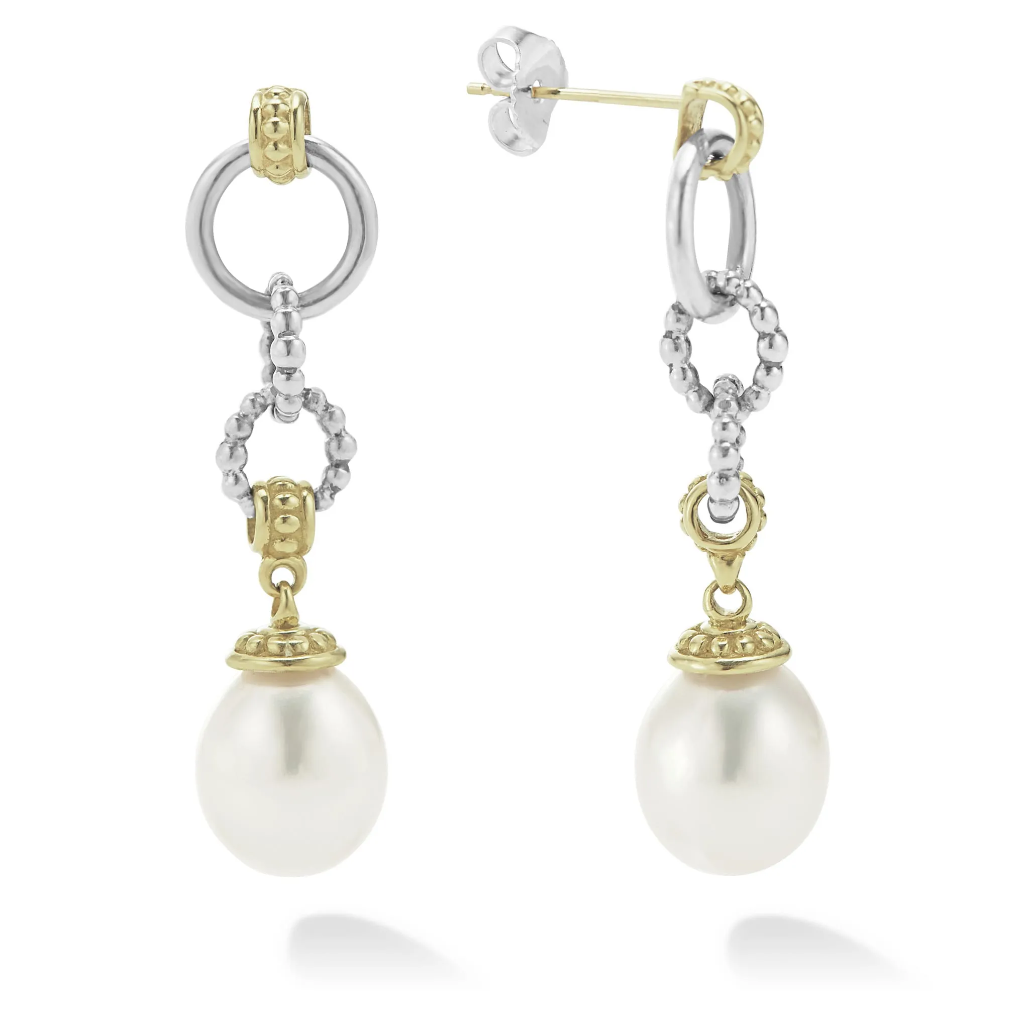 Luna Two-Tone Pearl Circle Drop Earrings sold by LAGOS