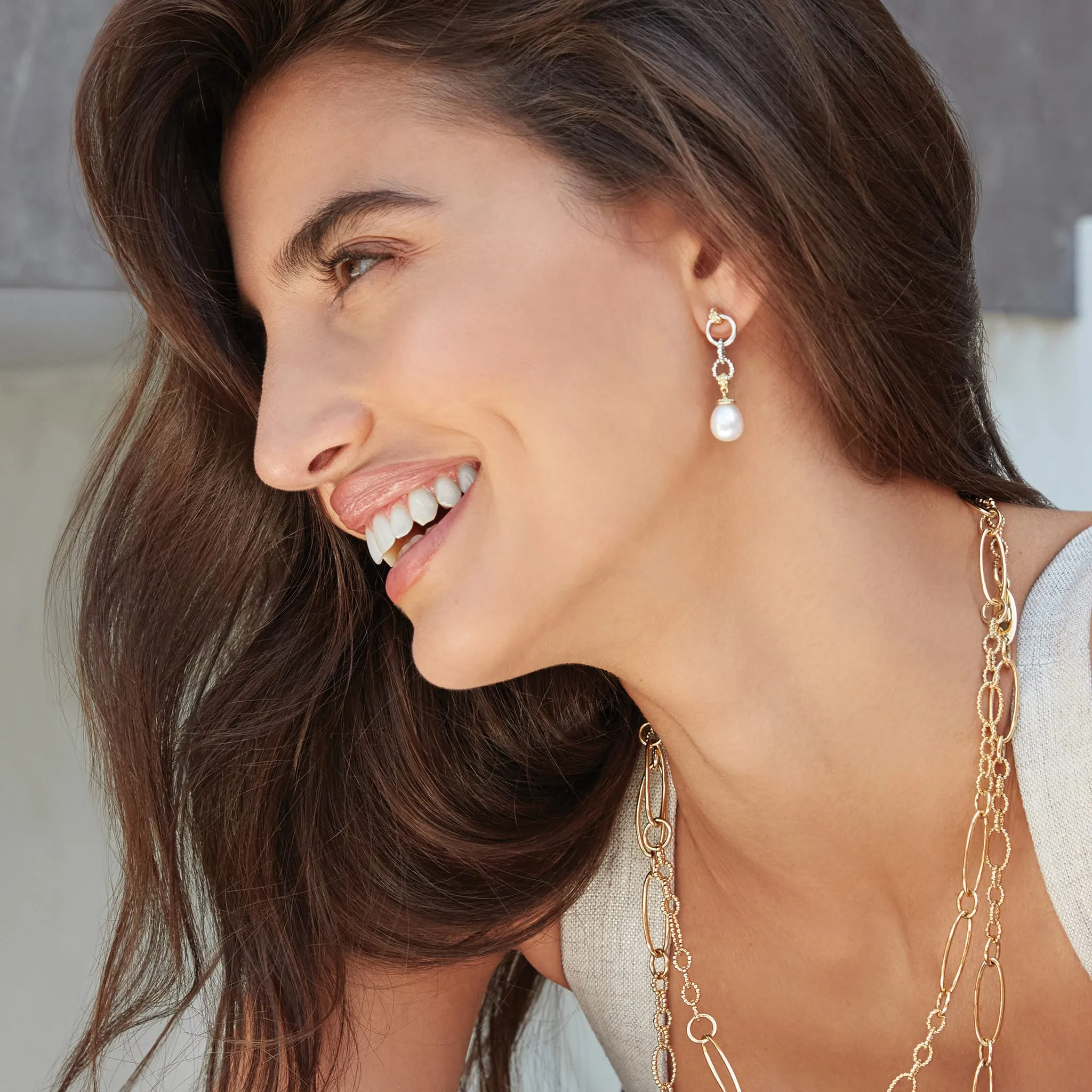 Luna Two-Tone Pearl Circle Drop Earrings sold by LAGOS product image thumbnail 5