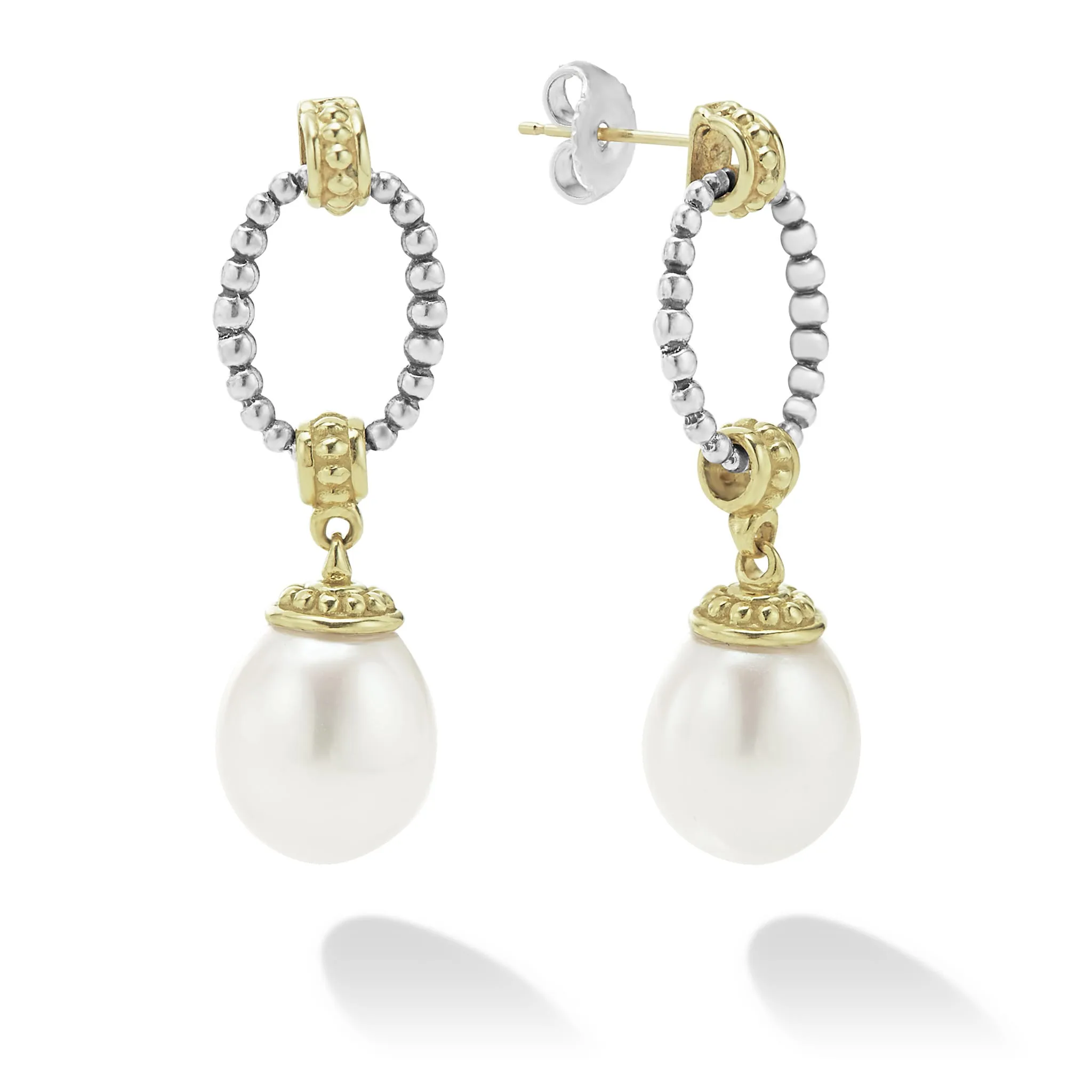 Luna Two-Tone Oval Drop Pearl Earrings sold by LAGOS