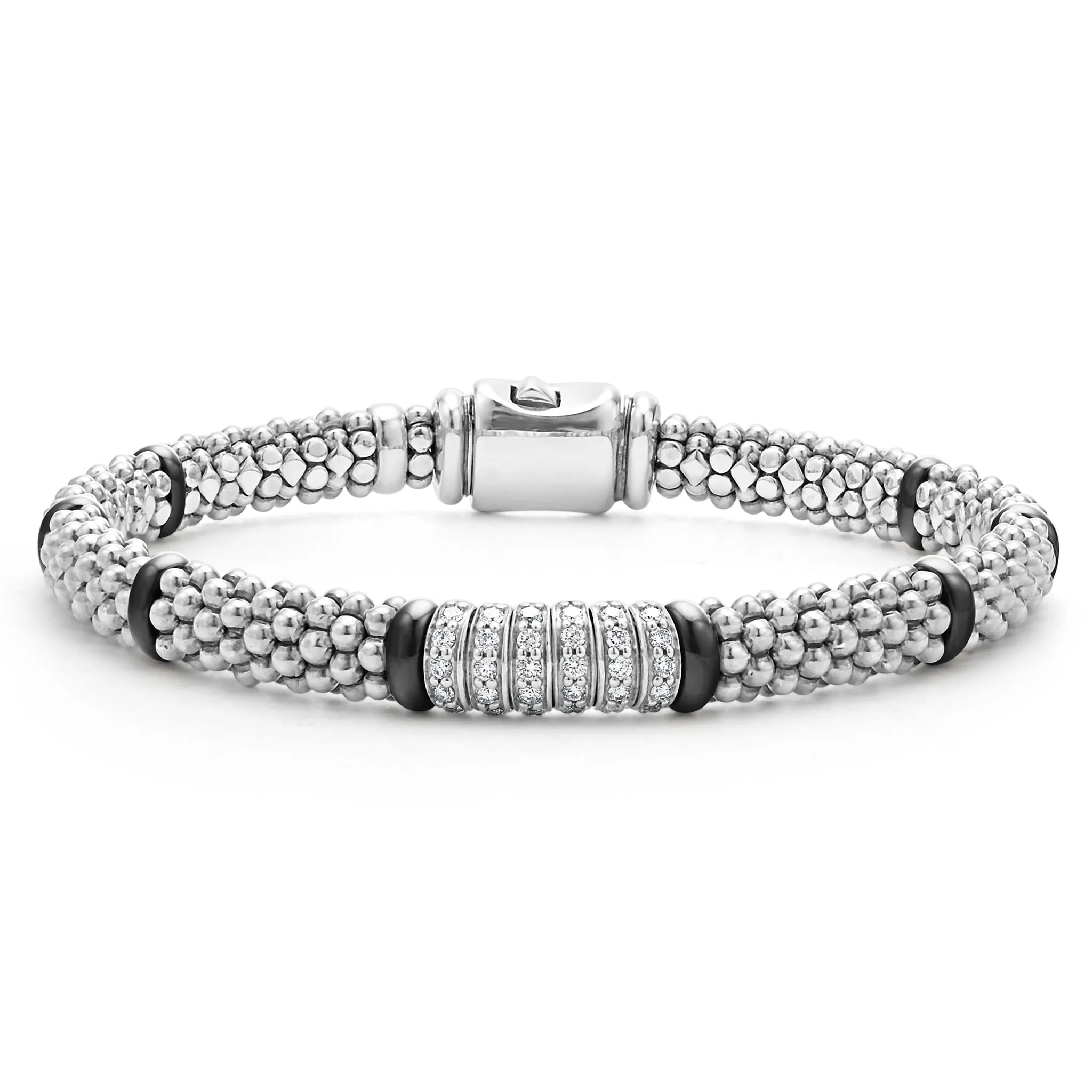 Black Caviar Black Six Station Diamond Caviar Bracelet | 6mm sold by LAGOS