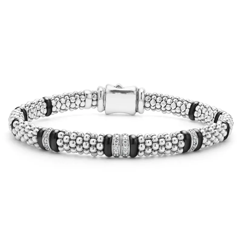 Black Caviar Black Four Station Diamond Caviar Bracelet | 6mm sold by LAGOS