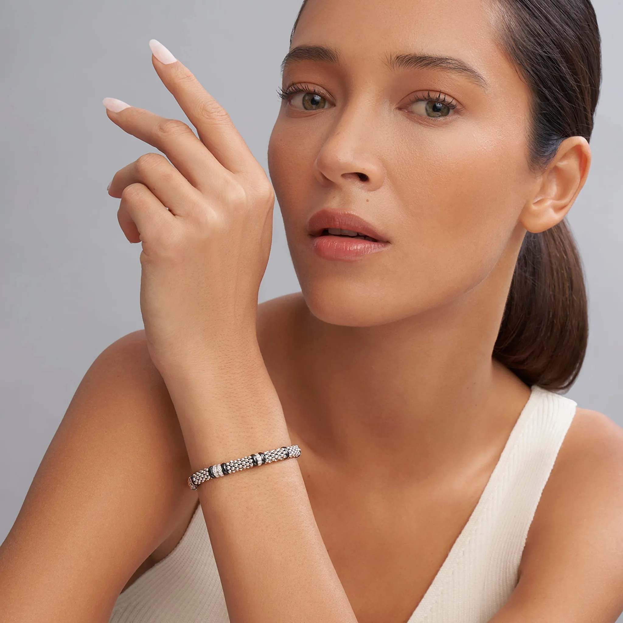 Black Caviar Black Four Station Diamond Caviar Bracelet | 6mm sold by LAGOS product image thumbnail 2