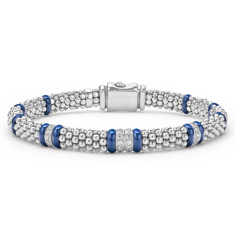 Blue Caviar Ultramarine Four Station Diamond Caviar Bracelet | 6mm sold by LAGOS