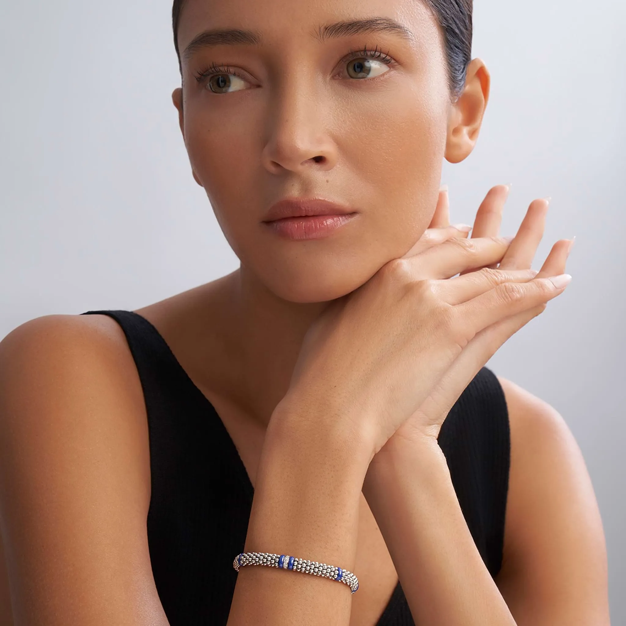 Blue Caviar Ultramarine Single Station Diamond Caviar Bracelet | 6mm sold by LAGOS product image thumbnail 2