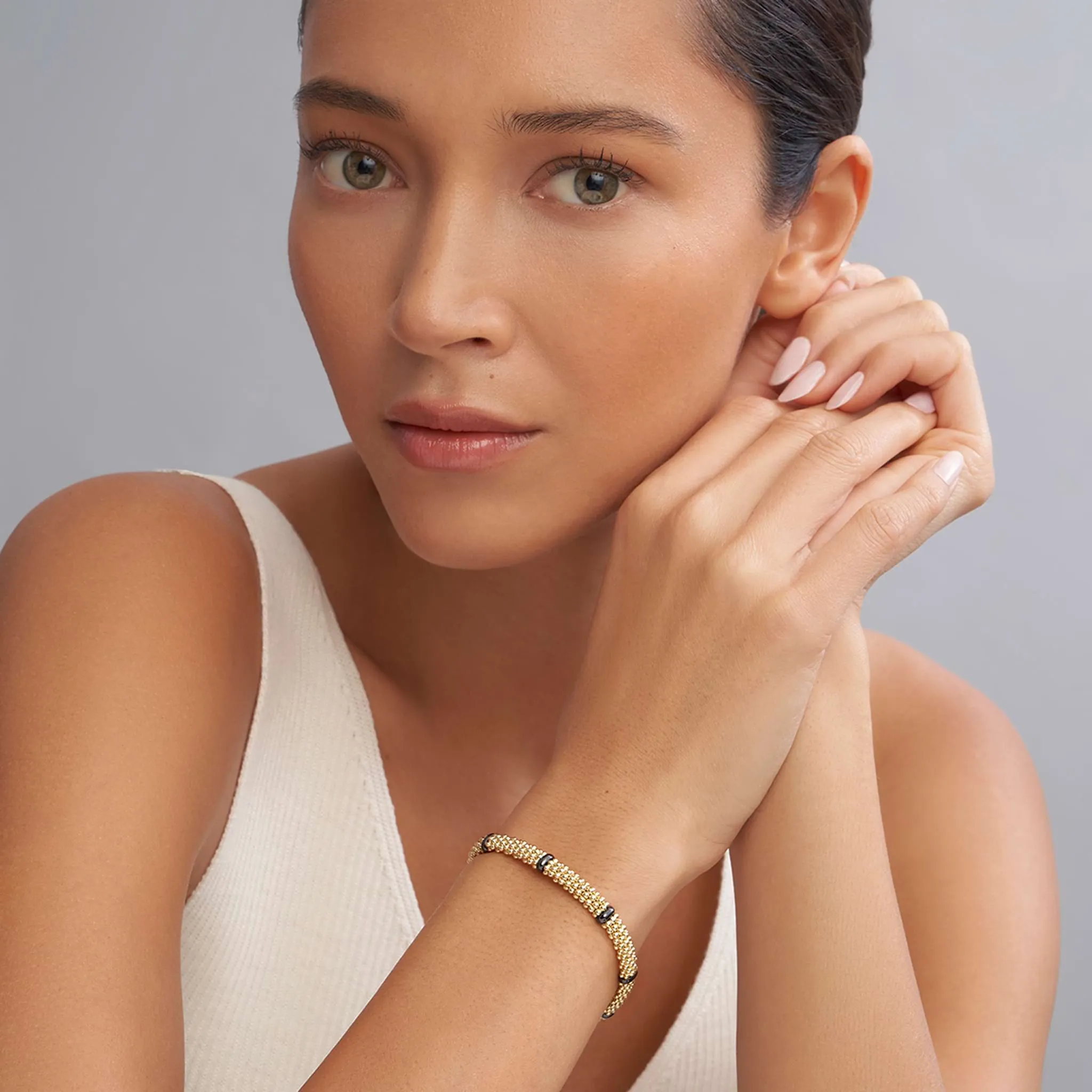 Black Caviar Ceramic and 18K Gold Caviar Bracelet | 6mm sold by LAGOS product image thumbnail 2