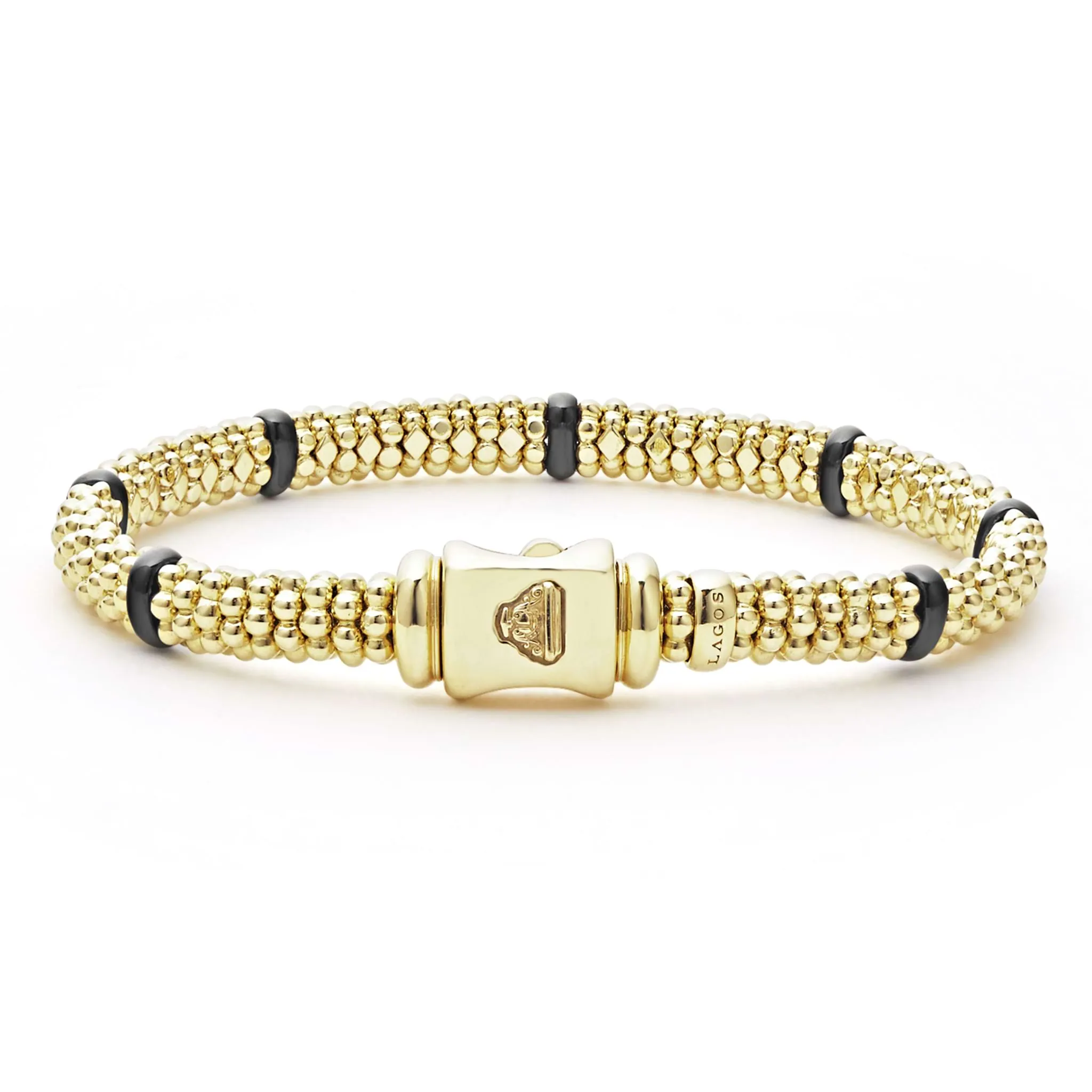 Black Caviar Ceramic and 18K Gold Caviar Bracelet | 6mm sold by LAGOS product image thumbnail 4