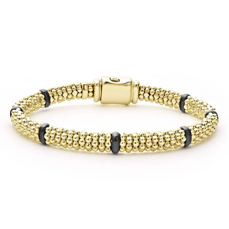 Black Caviar Ceramic and 18K Gold Caviar Bracelet | 6mm sold by LAGOS
