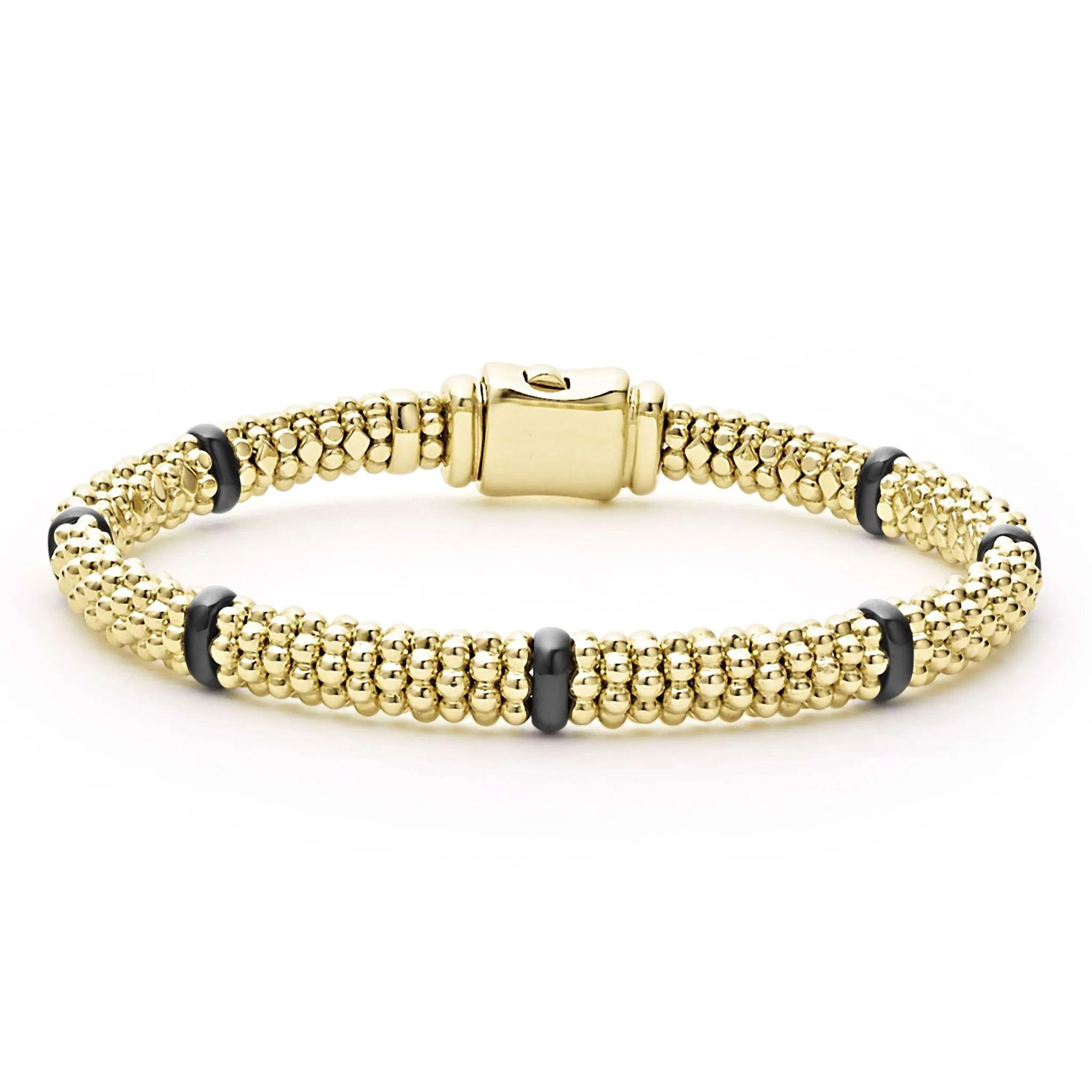 Black Caviar Ceramic and 18K Gold Caviar Bracelet | 6mm sold by LAGOS