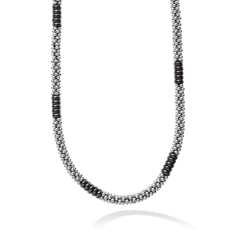 Black Caviar Black Silver Station Ceramic Beaded Necklace sold by LAGOS