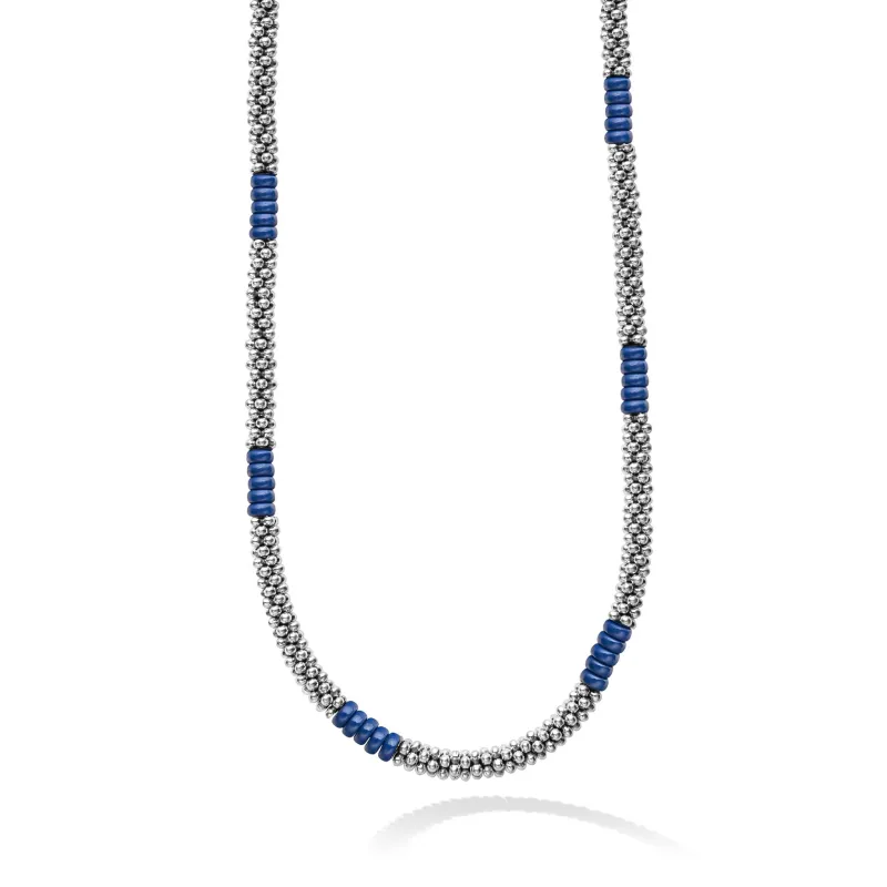 Blue Caviar Ultramarine Silver Station Ceramic Beaded Necklace 3mm sold by LAGOS
