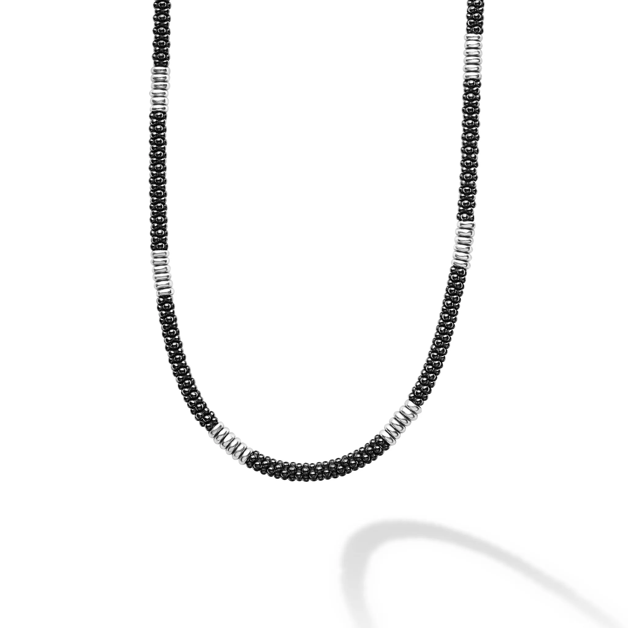 Black Caviar Black Silver Station Ceramic Beaded Necklace sold by LAGOS