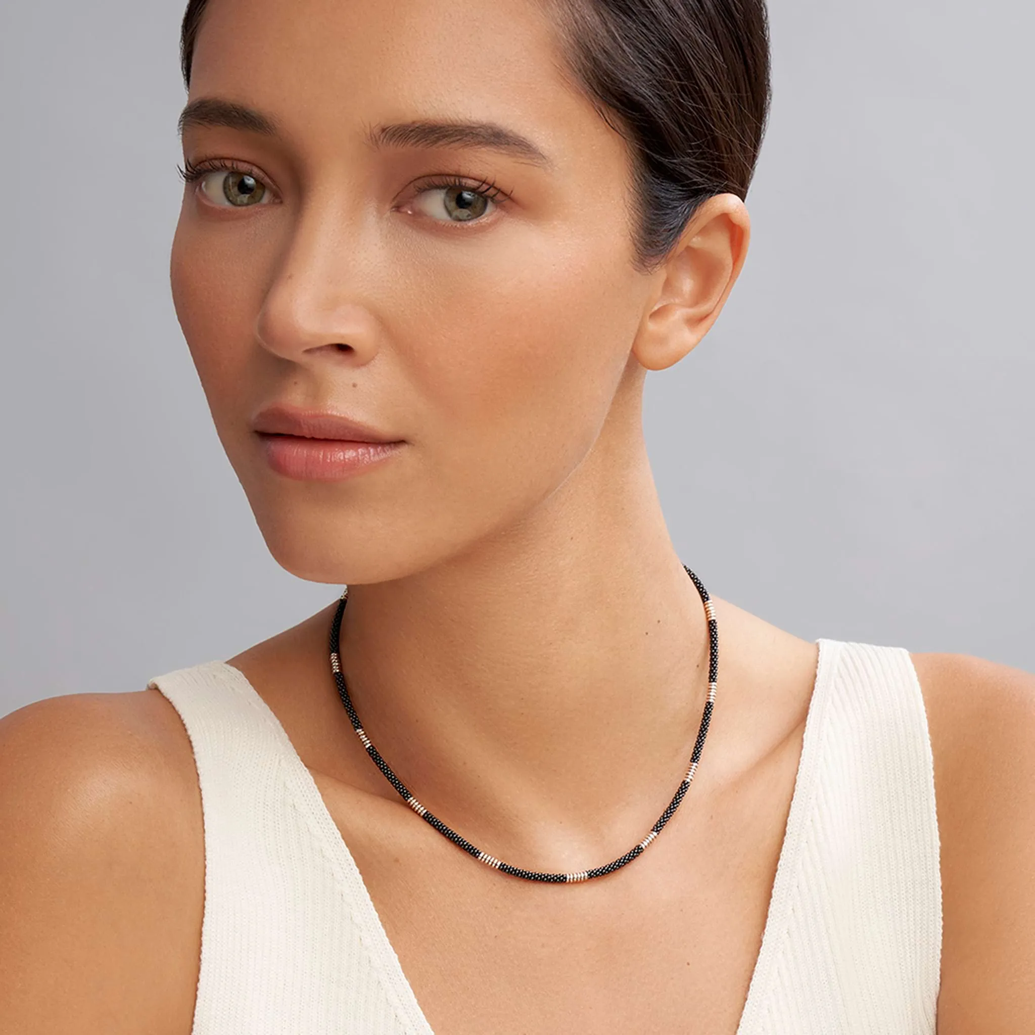 Black Caviar Black Silver Station Ceramic Beaded Necklace sold by LAGOS product image thumbnail 2