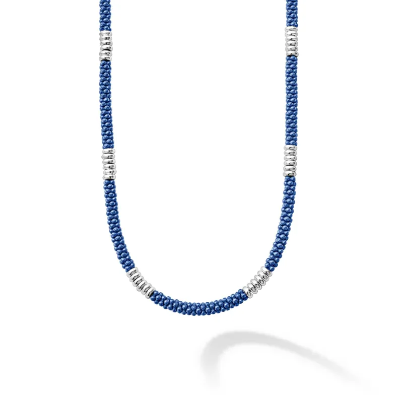 Blue Caviar Ultramarine Silver Station Ceramic Beaded Necklace | 3mm sold by LAGOS