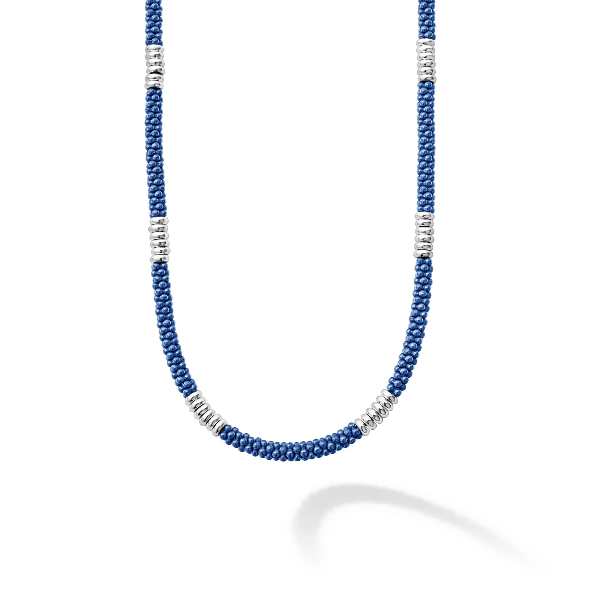 Blue Caviar Ultramarine Silver Station Ceramic Beaded Necklace | 3mm sold by LAGOS