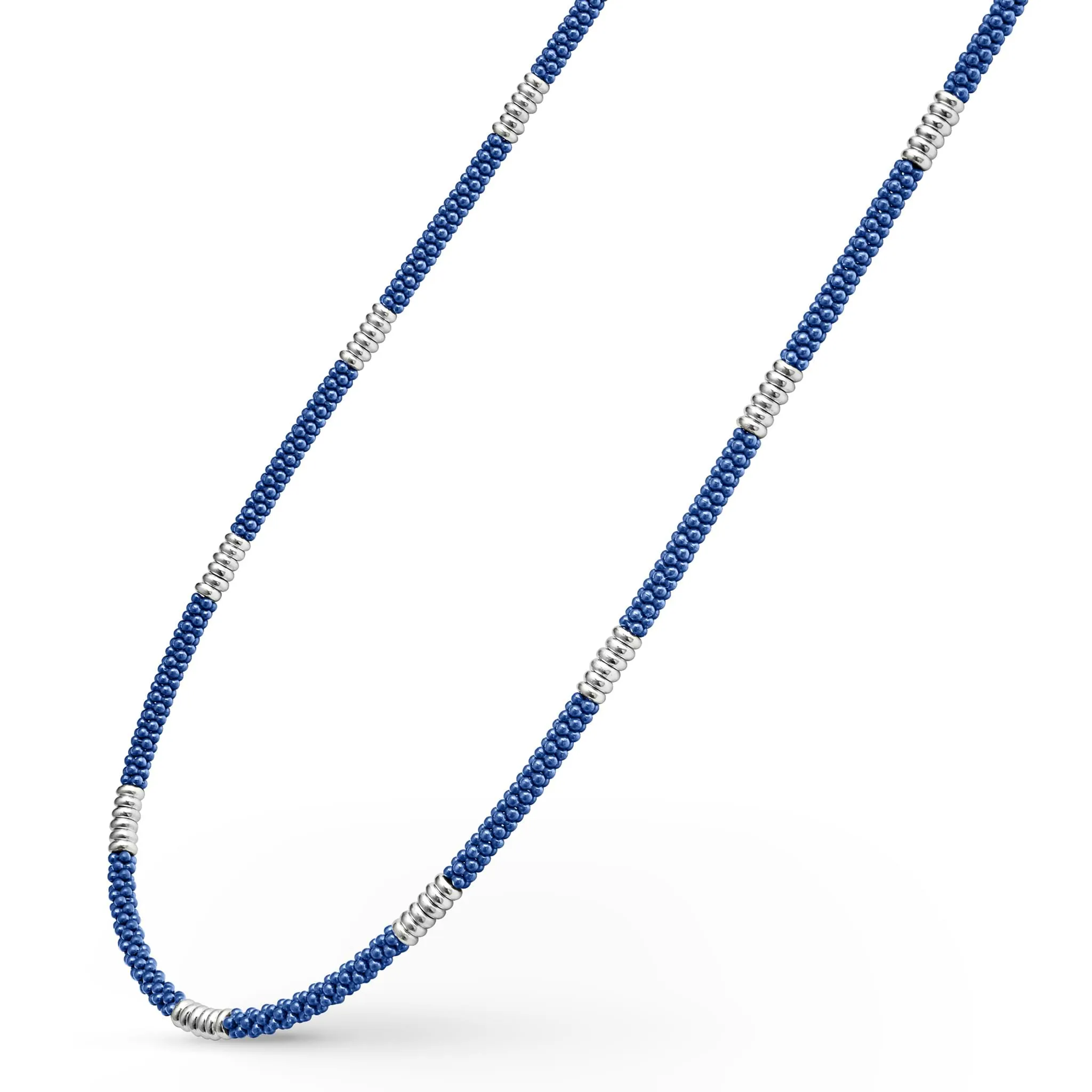 Blue Caviar Ultramarine Silver Station Ceramic Beaded Necklace | 3mm sold by LAGOS product image thumbnail 4