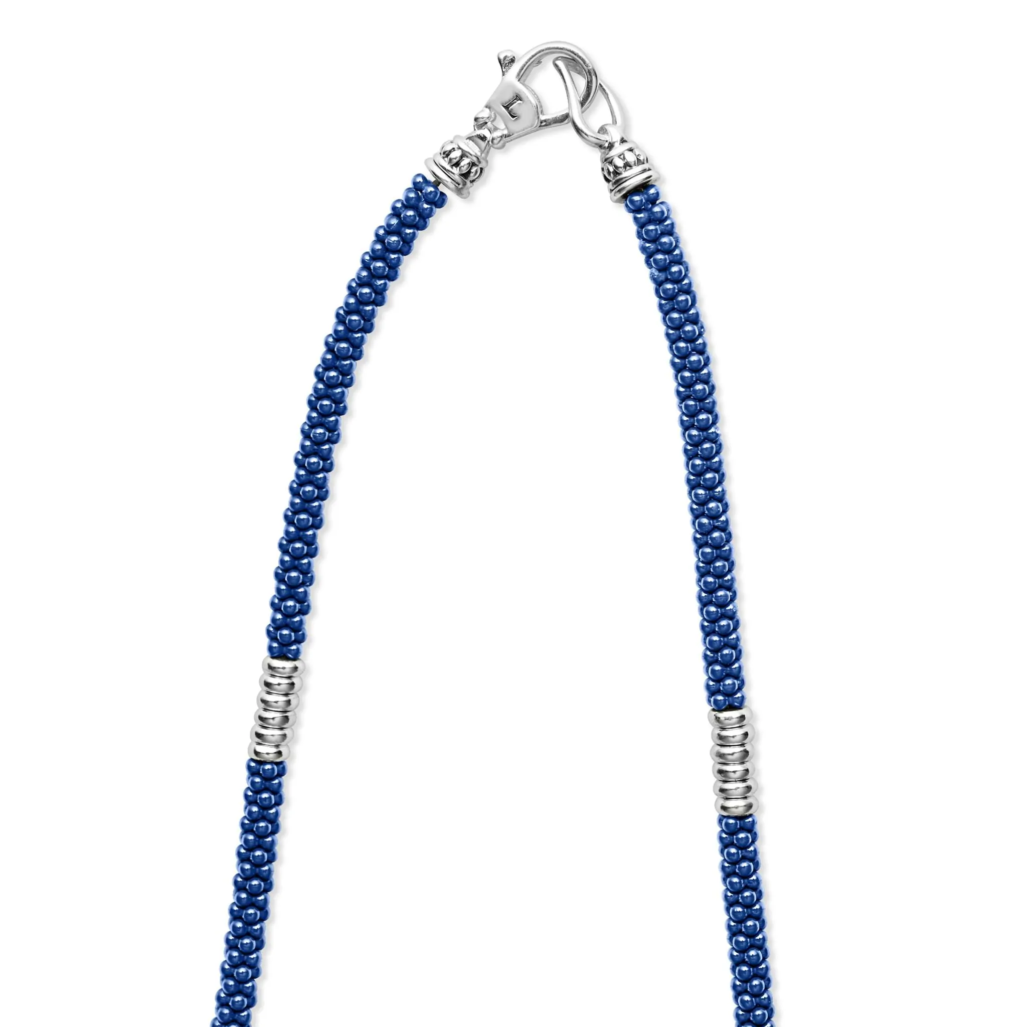 Blue Caviar Ultramarine Silver Station Ceramic Beaded Necklace | 3mm sold by LAGOS product image thumbnail 5