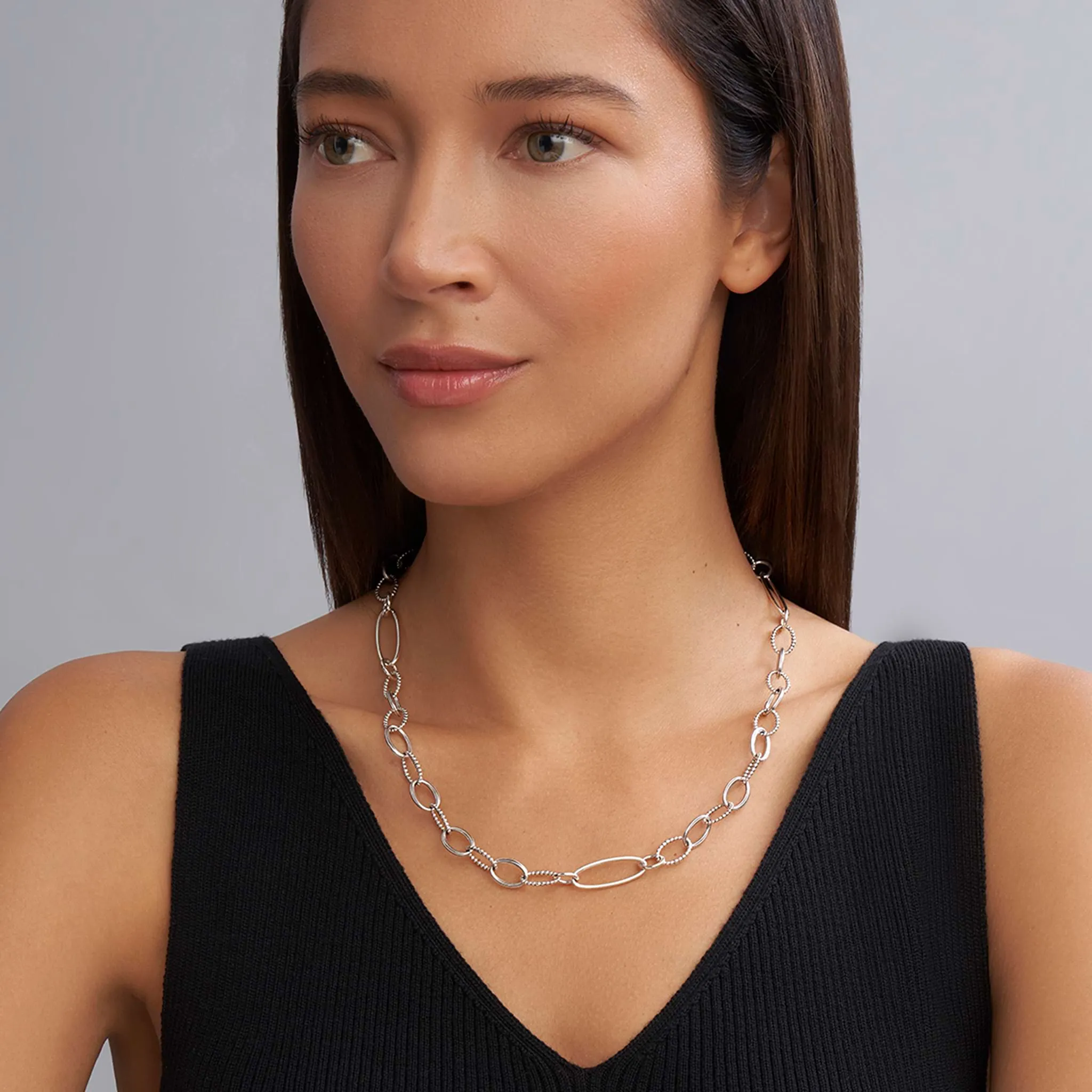 Signature Caviar Sterling Silver Link Necklace sold by LAGOS product image thumbnail 2