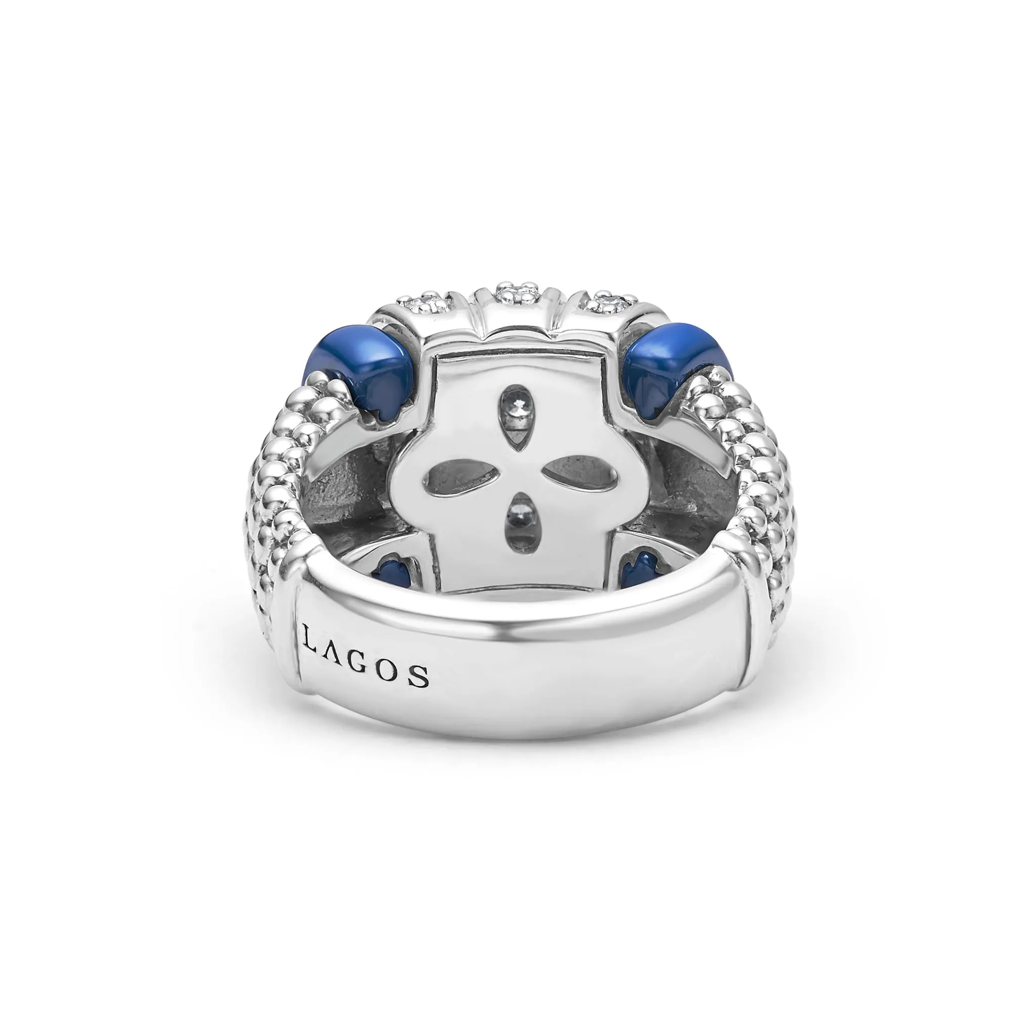 Blue Caviar Ultramarine Three Station Ceramic Caviar Diamond Ring sold by LAGOS product image thumbnail 5