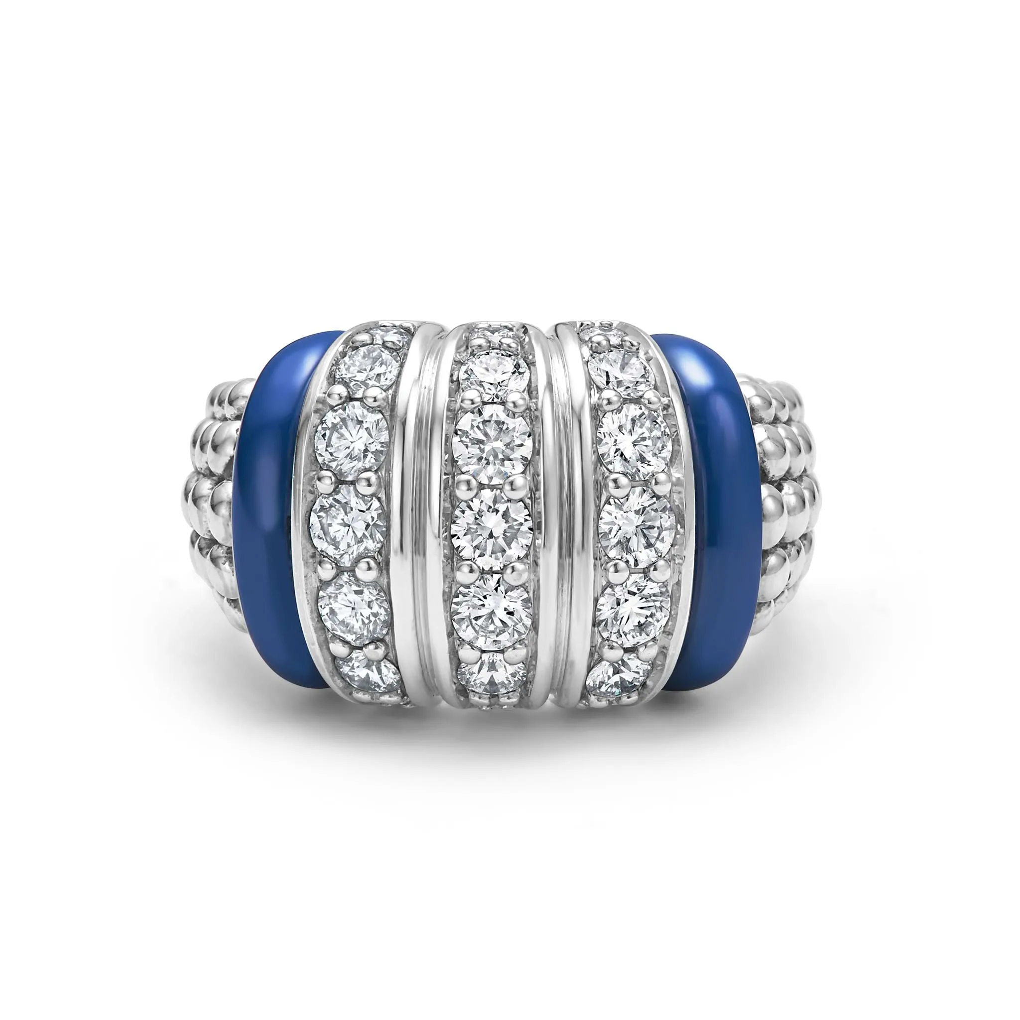 Blue Caviar Ultramarine Three Station Ceramic Caviar Diamond Ring sold by LAGOS product image thumbnail 3