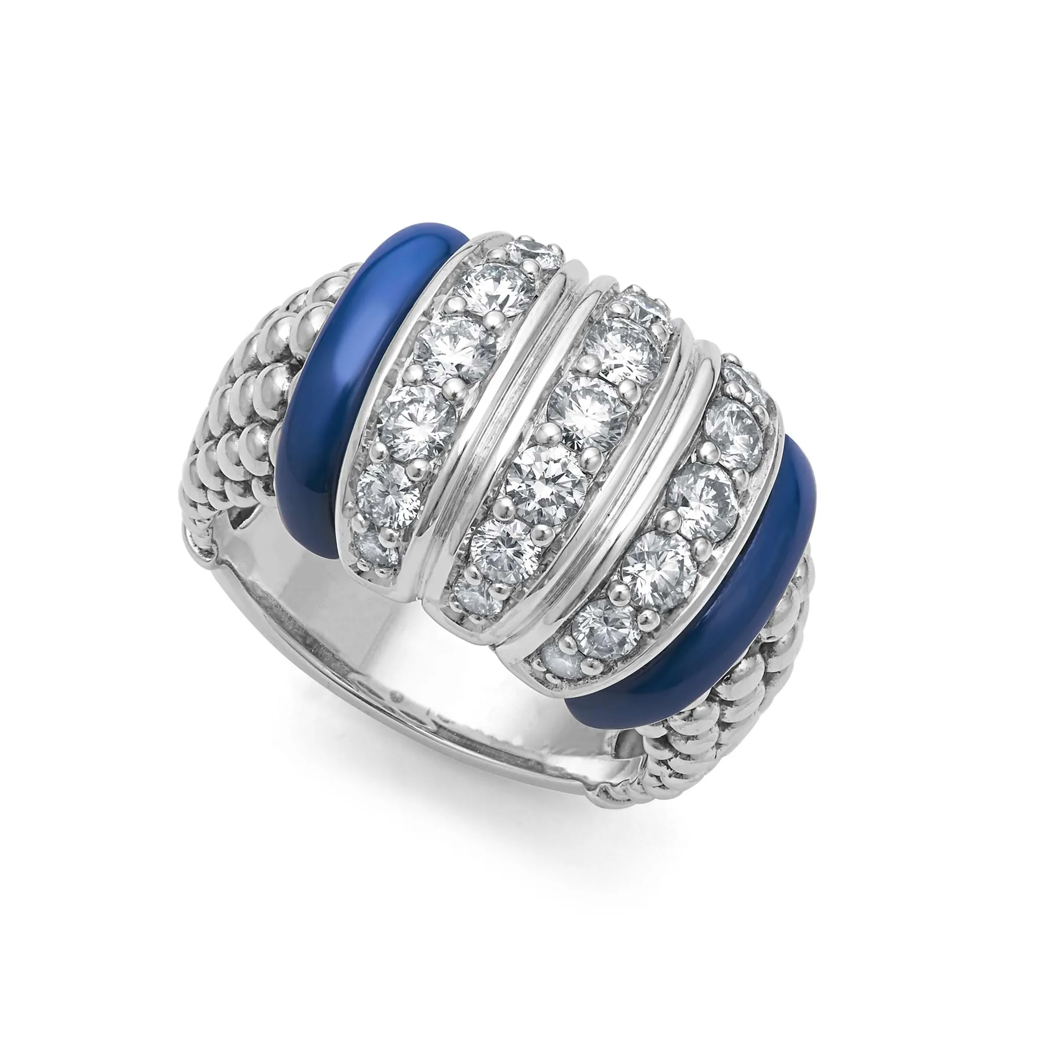 Blue Caviar Ultramarine Three Station Ceramic Caviar Diamond Ring sold by LAGOS