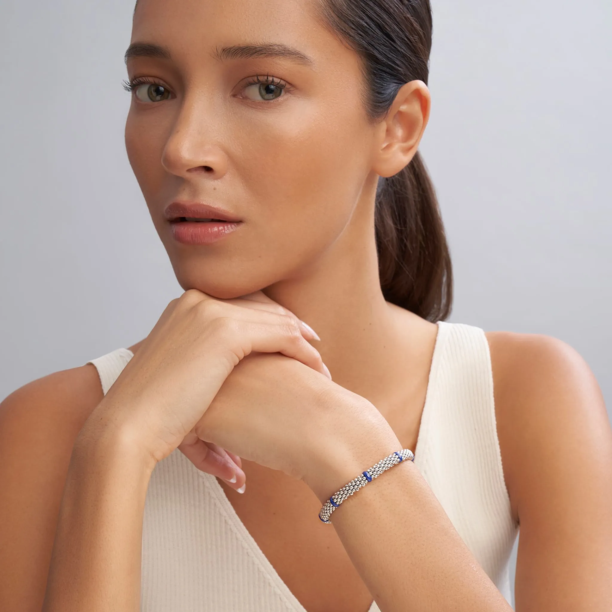 Blue Caviar Ultramarine Ceramic Station Caviar Bracelet | 6mm sold by LAGOS product image thumbnail 2