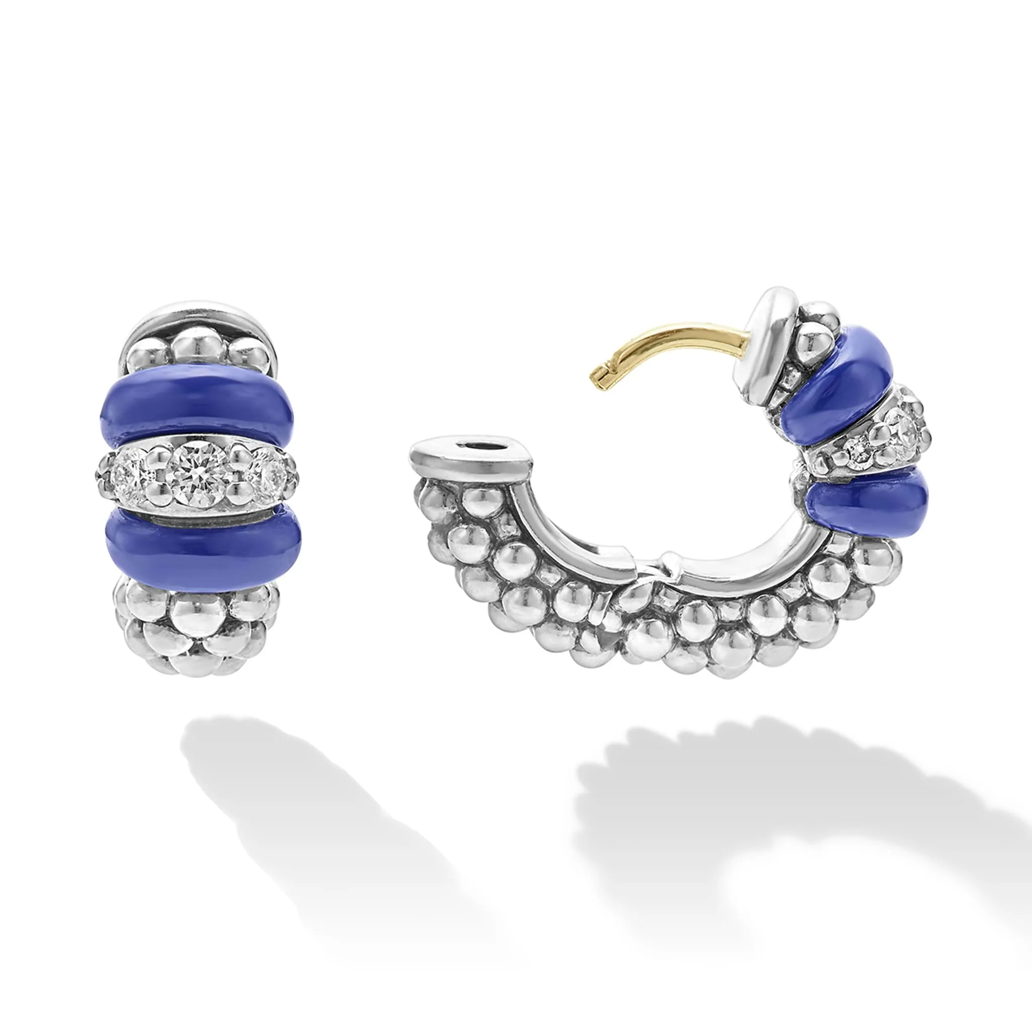 Blue Caviar Ultramarine Ceramic and Diamond Huggie Earrings sold by LAGOS product image thumbnail 3