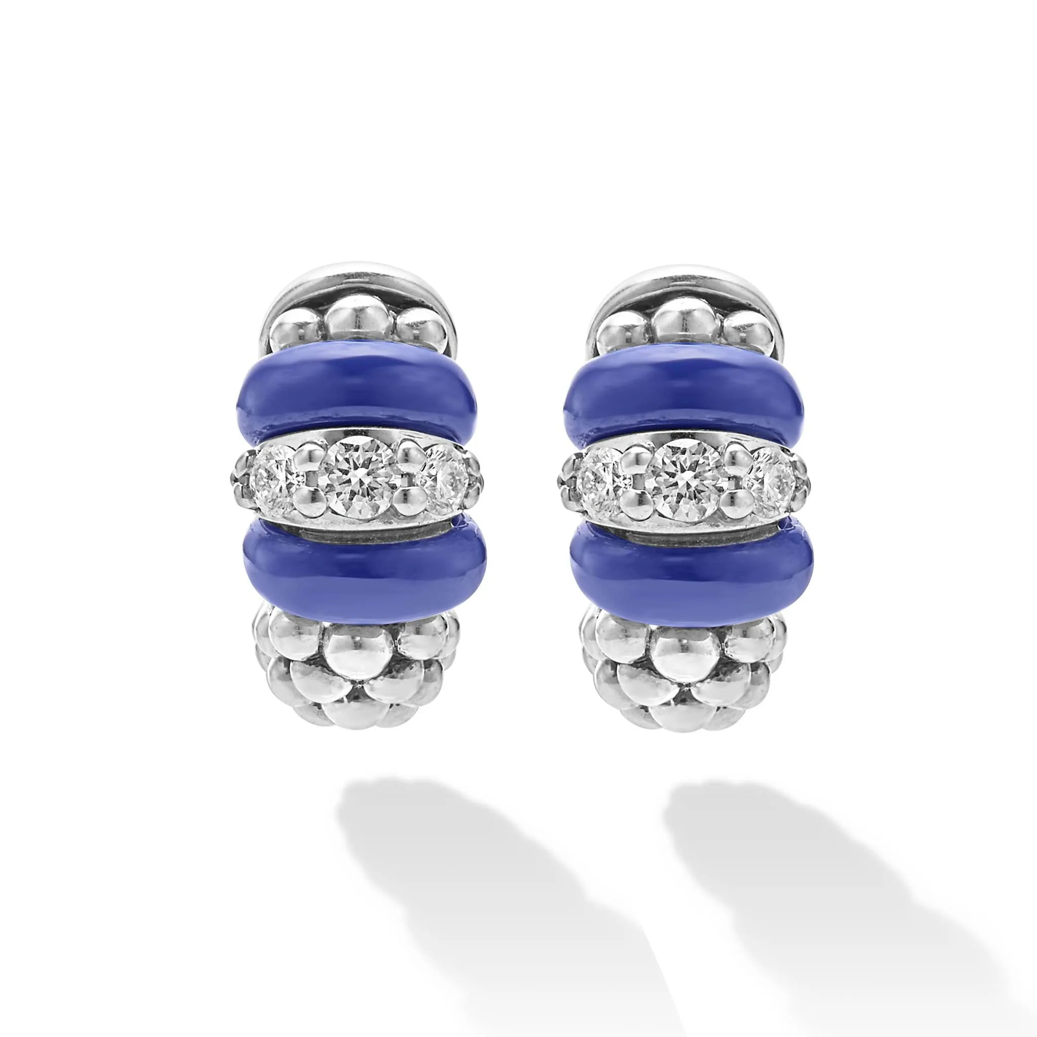 Blue Caviar Ultramarine Ceramic and Diamond Huggie Earrings sold by LAGOS product image thumbnail 4