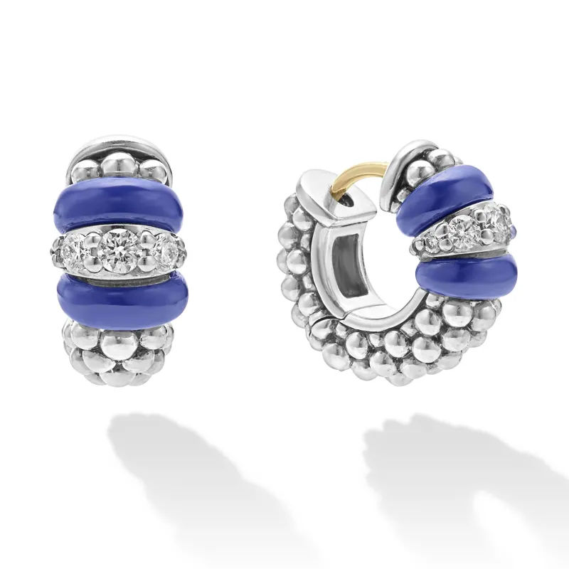 Blue Caviar Ultramarine Ceramic and Diamond Huggie Earrings sold by LAGOS