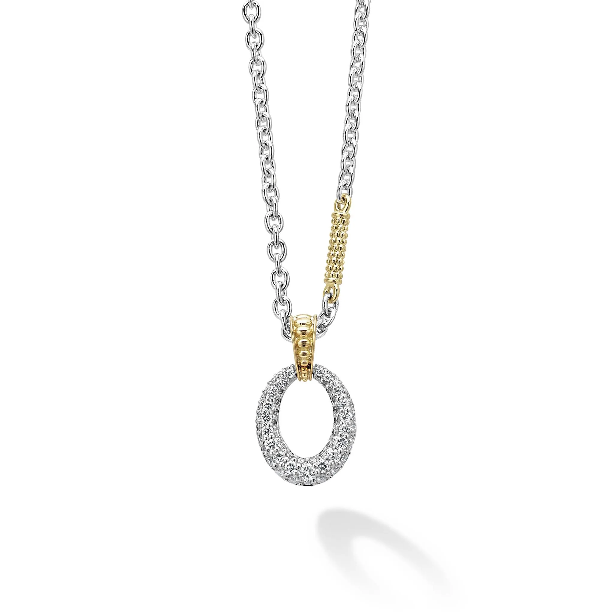 Caviar Lux Two-Tone Oval Diamond Pendant Necklace sold by LAGOS