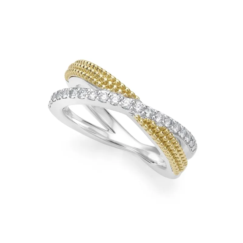 Caviar Lux Two-Tone X Diamond Ring sold by LAGOS