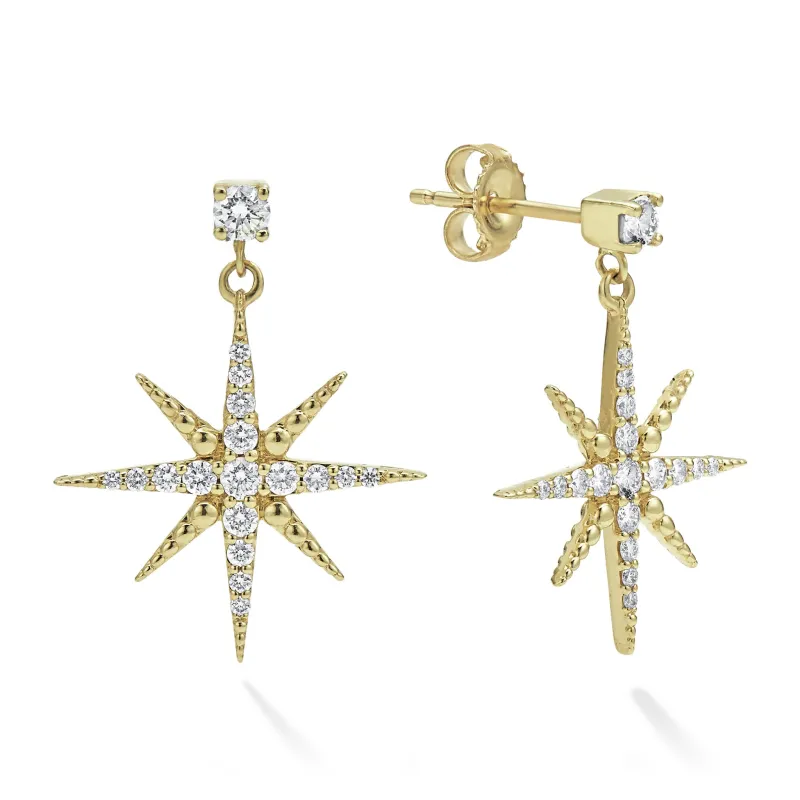 North Star 18K Gold Diamond Drop Earrings sold by LAGOS