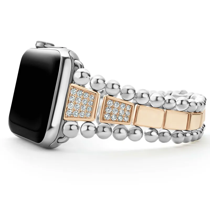 Smart Caviar 18K Rose Gold and Sterling Silver Half Diamond Watch Bracelet-42-49mm sold by LAGOS
