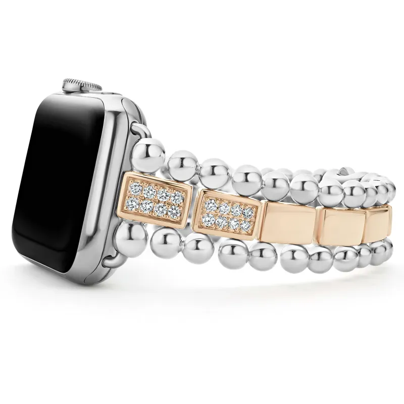 Smart Caviar 18K Rose Gold and Sterling Silver Half Diamond Watch Bracelet-38-45mm sold by LAGOS