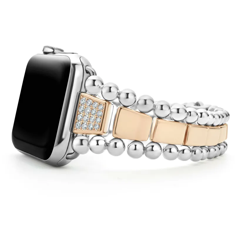 Smart Caviar 18K Rose Gold and Sterling Silver Single Diamond Watch Bracelet-42-49mm sold by LAGOS