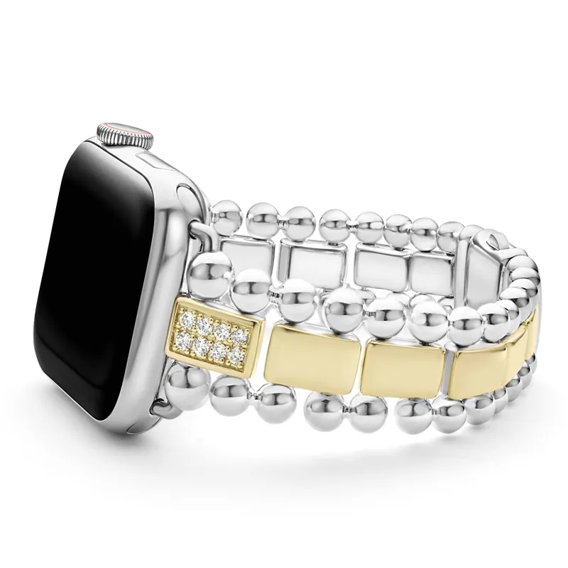 Smart Caviar 18K Gold and Sterling Silver Single Diamond Watch Bracelet-38-45mm sold by LAGOS