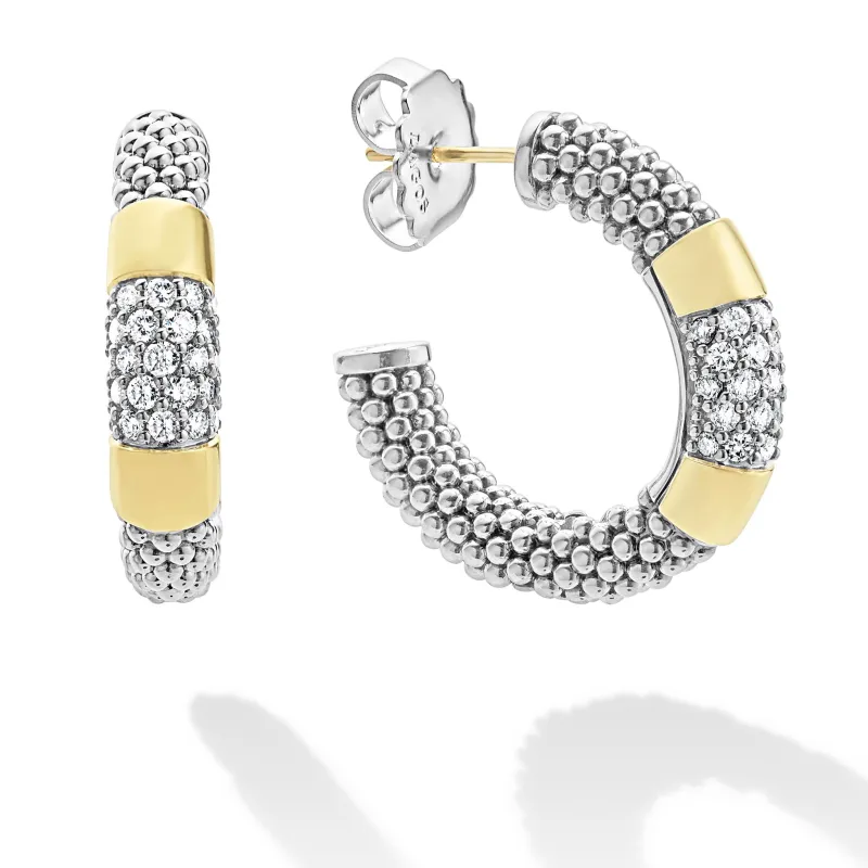High Bar Two-Tone Diamond Hoop Earrings sold by LAGOS